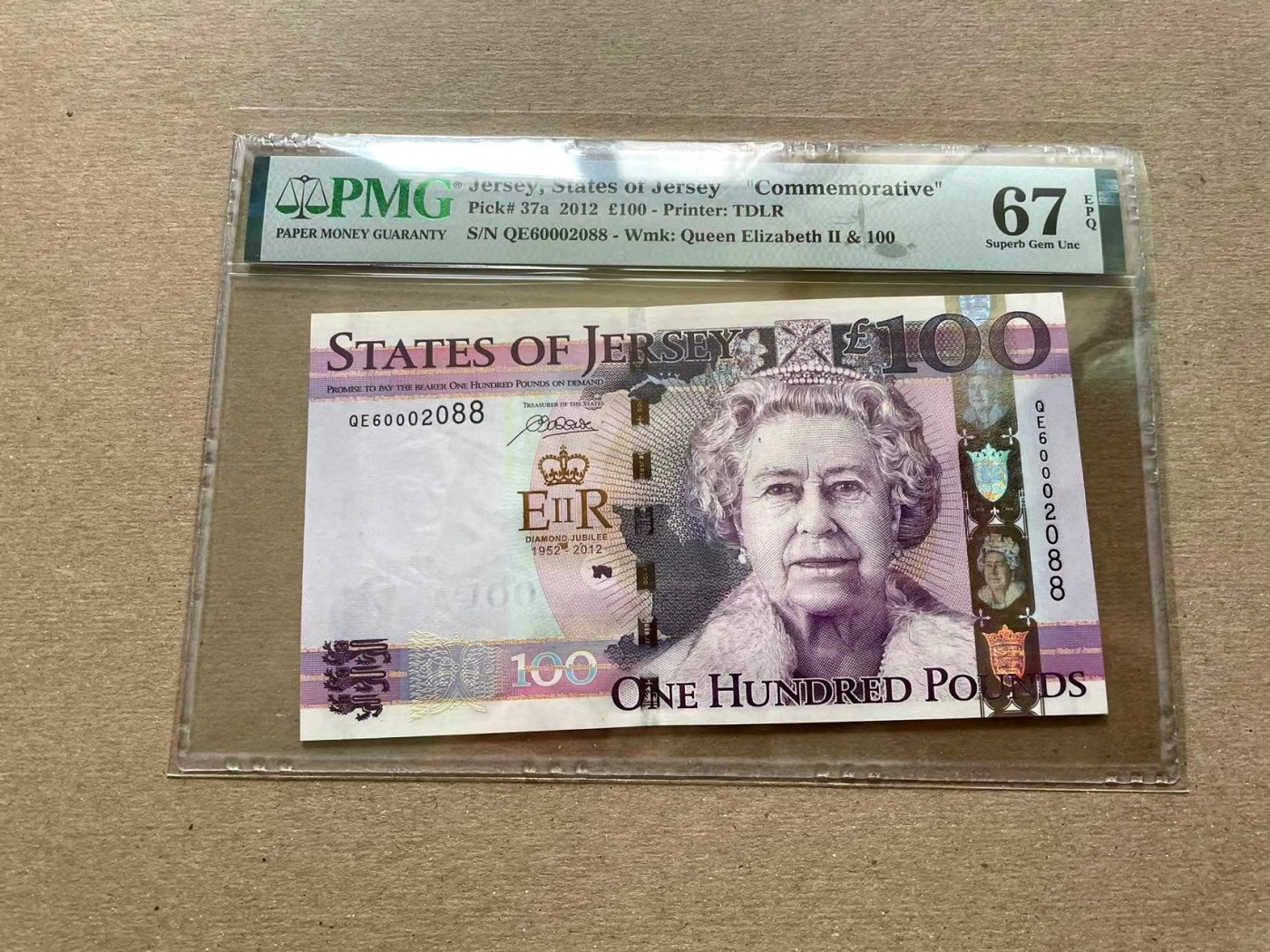 【Blue Auction】✨世界纸币精拍第352期——莫总专场XXVI 【2088小号】泽西 2012年100镑 女王登基60周年纪念钞 PMG67EPQ 高分 