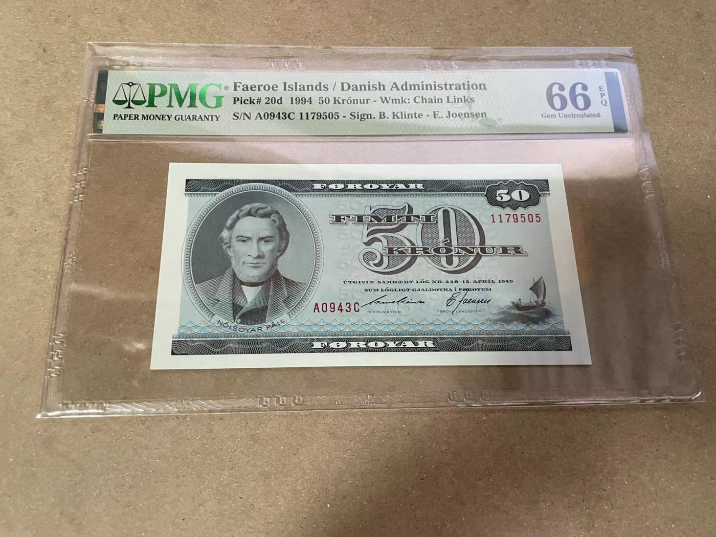 【Blue Auction】✨世界纸币精拍第352期——莫总专场XXVI 【A0】法罗群岛 1994年50克朗 PMG66EPQ 