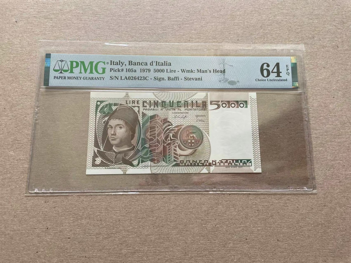 【Blue Auction】✨世界纸币精拍第352期——莫总专场XXVI 【p105a】意大利 1979年5000里拉 PMG64EPQ 全新原票