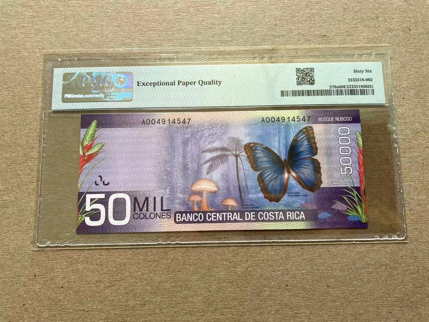【Blue Auction】✨世界纸币精拍第352期——莫总专场XXVI 【A冠】哥斯达黎加 2009年50000克朗 经典紫蝶 最高值 PMG66EPQ