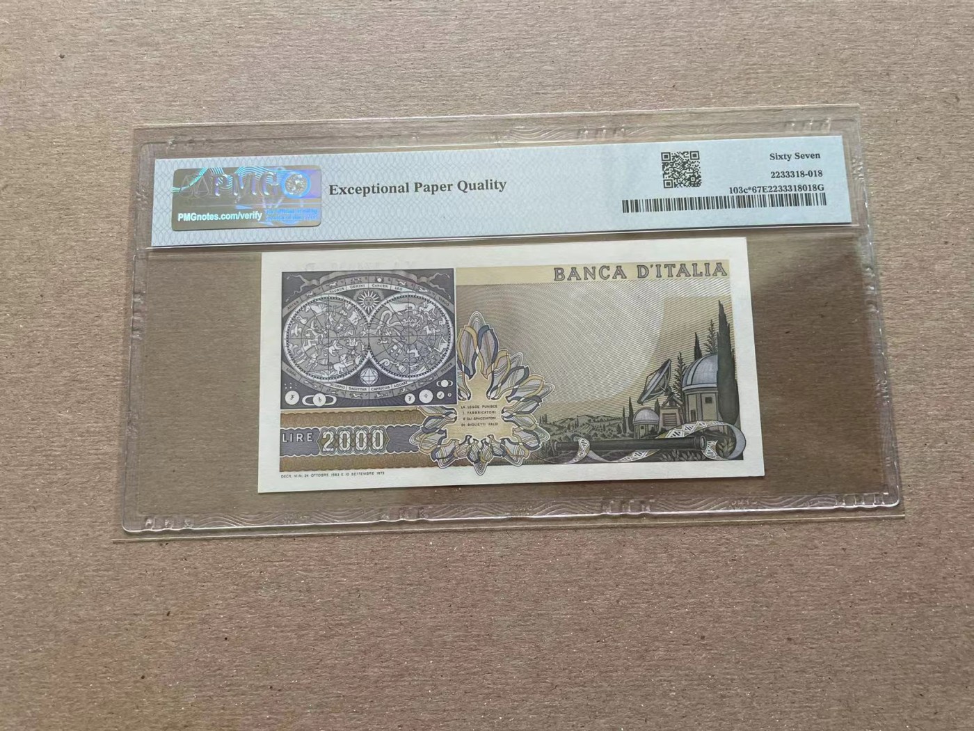 【Blue Auction】✨世界纸币精拍第352期——莫总专场XXVI 【补号冠军分 仅2张】意大利 1983年2000里拉 PMG67EPQ 高分伽利略