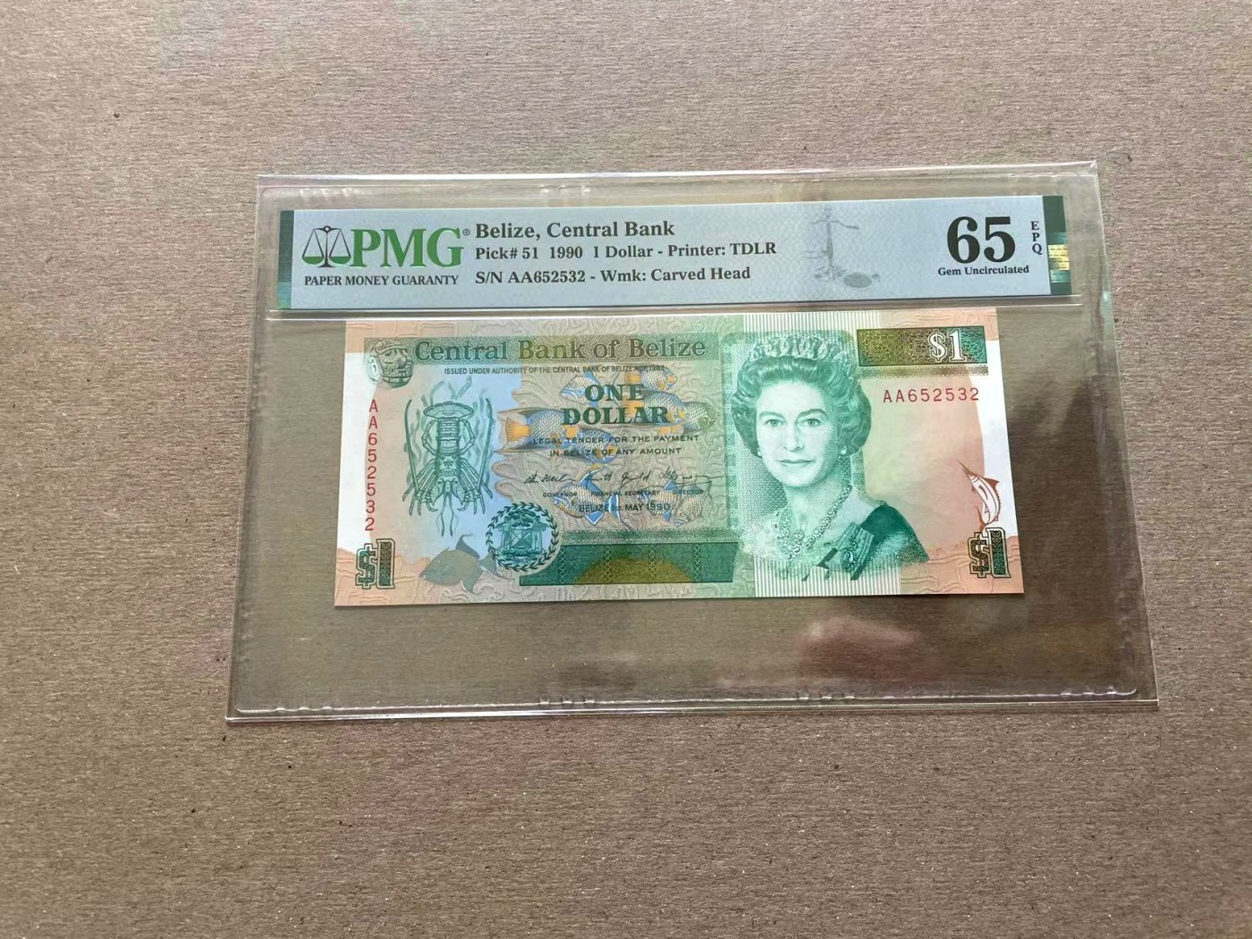 【Blue Auction】✨世界纸币精拍第352期——莫总专场XXVI 【初版AA冠无47】伯利兹 1990年1元 PMG65EPQ  女王