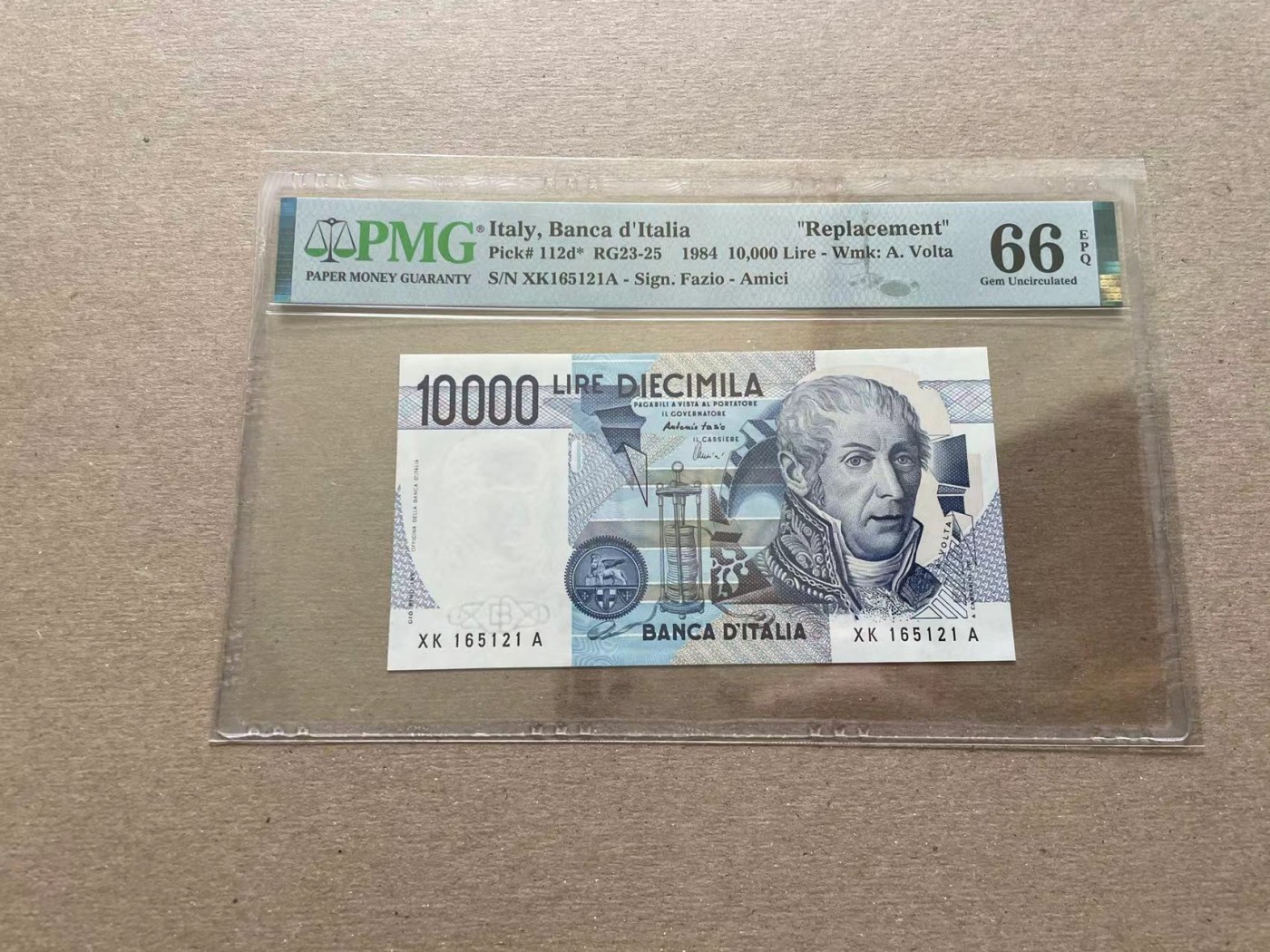 【Blue Auction】✨世界纸币精拍第352期——莫总专场XXVI 【无47 补号】意大利 1984年10000里拉 PMG66EPQ （该冠号发行量最少 仅20万张）