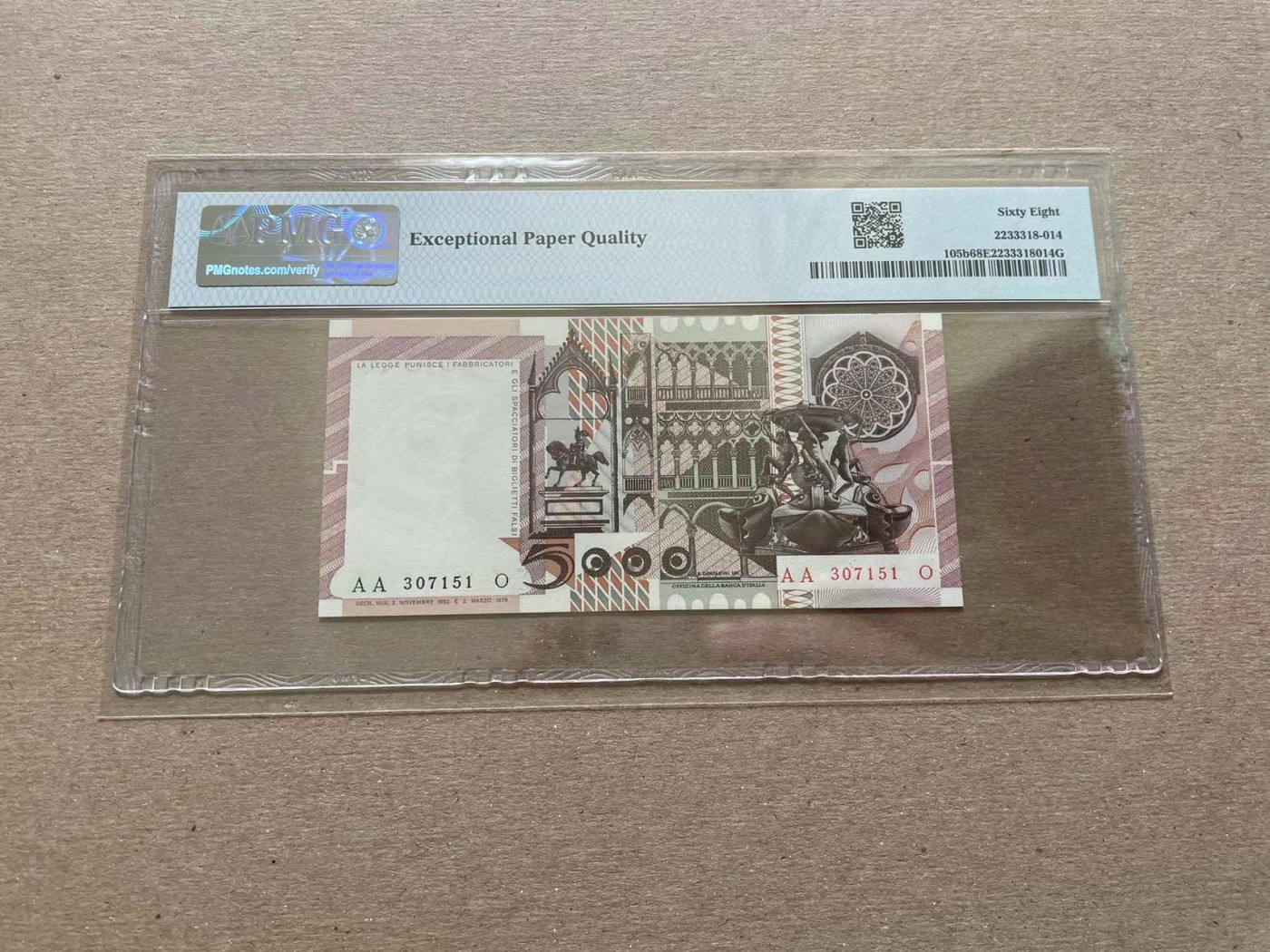 【Blue Auction】✨世界纸币精拍第352期——莫总专场XXVI 【冠军分 AA冠 p105b】意大利 1980-82年5000里拉 PMG68EPQ 超高分