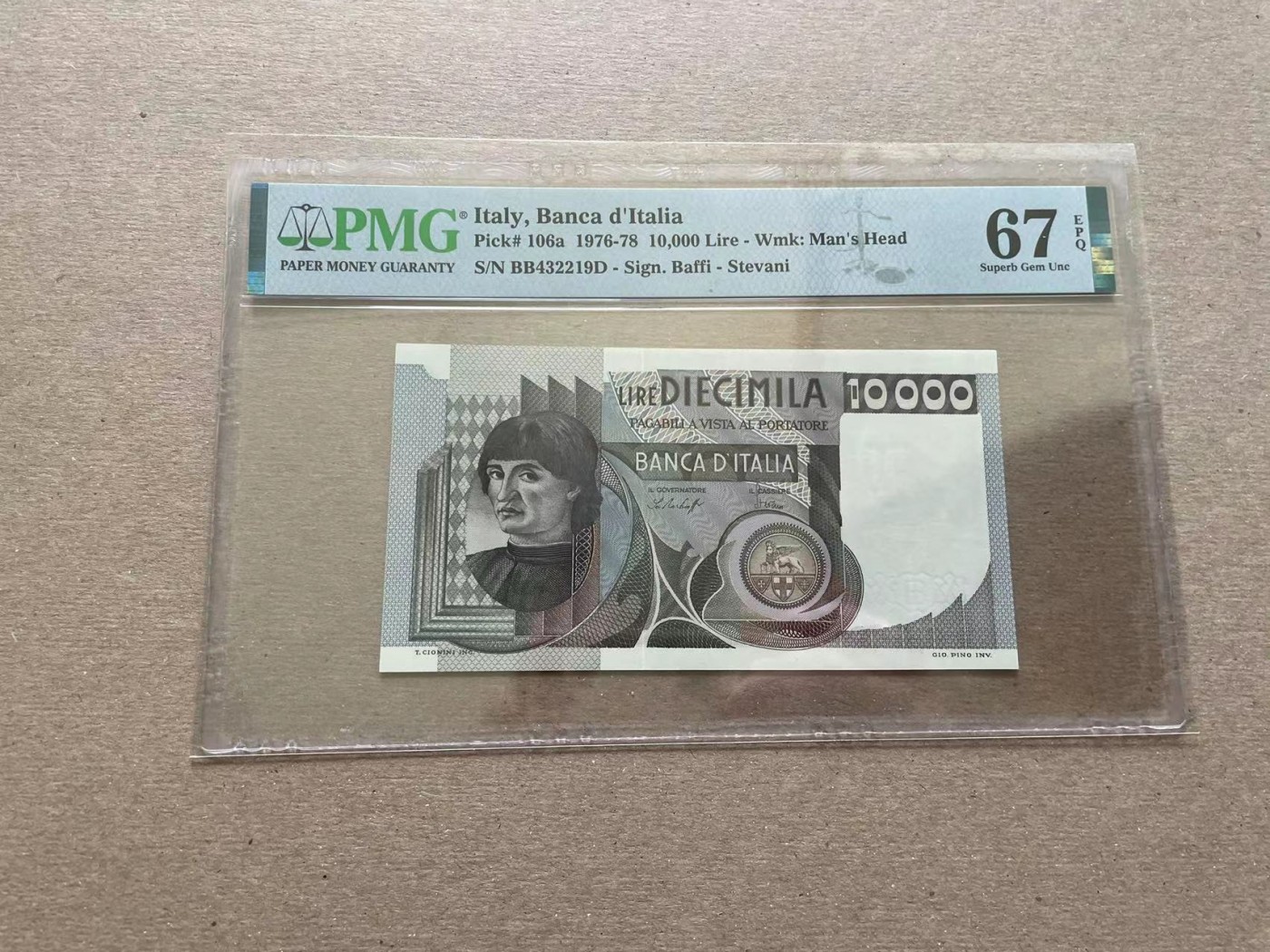 【Blue Auction】✨世界纸币精拍第352期——莫总专场XXVI  【初版】意大利 1976-78年10000里拉 PMG67EPQ p106a