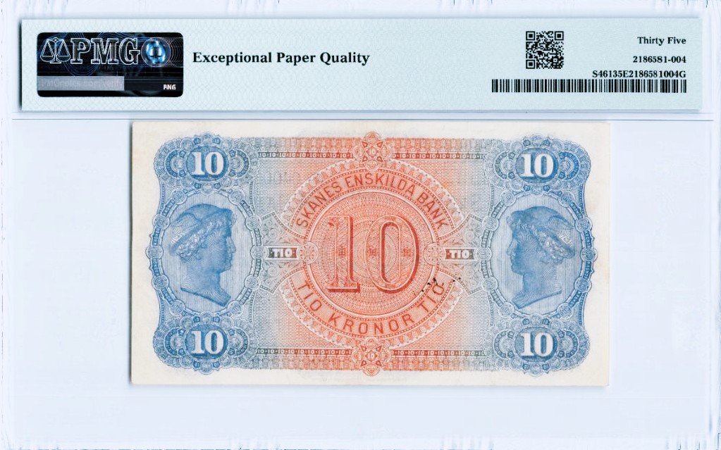 【Blue Auction】✨世界纸币精拍第352期——莫总专场XXVI 【唯一冠军分 百年前手签实钞原票珍罕 最美谷神】瑞典 1876-94年10克朗 谷神非常优雅美丽 很棒的肖像 BWC出品 雕刻精美 样钞偶尔可遇 好品原票实钞难遇 PMG35EPQ 状态高于评分 非常推荐的一张