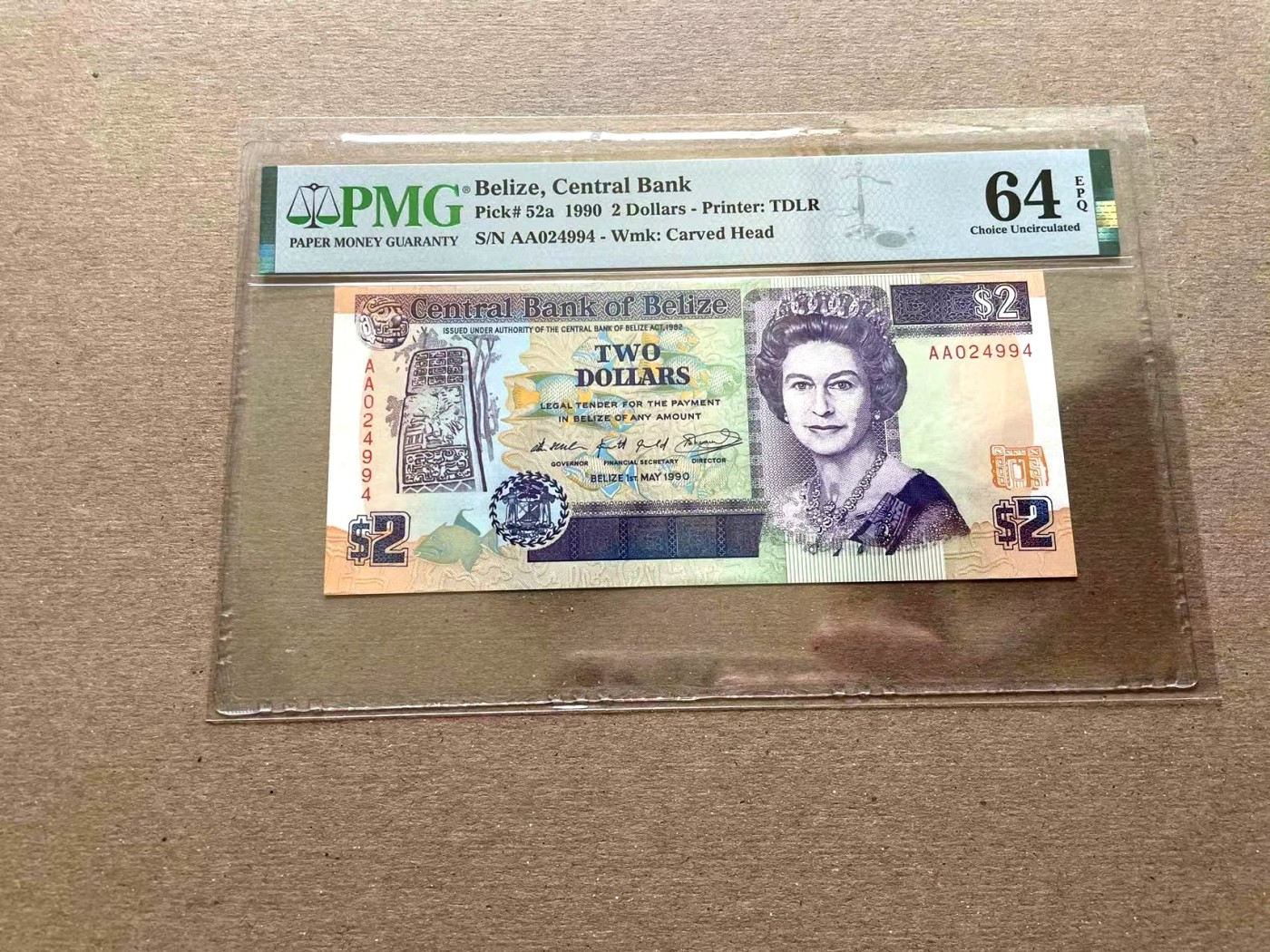 【Blue Auction】✨世界纸币精拍第352期——莫总专场XXVI 【初版AA冠】伯利兹 1990年2元 PMG64EPQ  女王