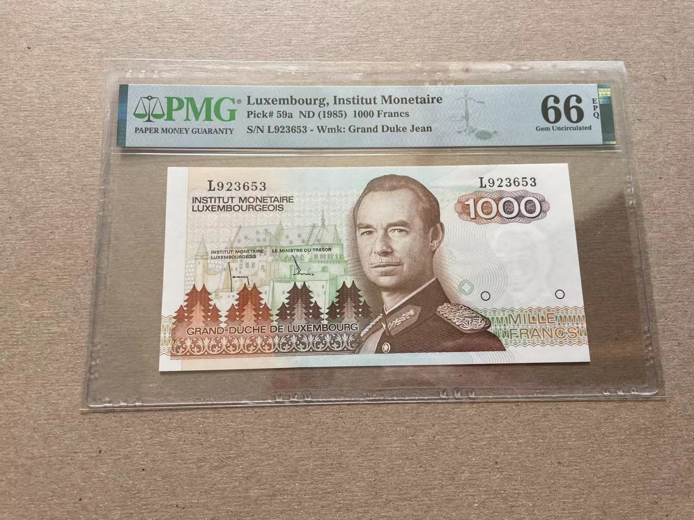 【Blue Auction】✨世界纸币精拍第352期——莫总专场XXVI 【无47】卢森堡 1985年1000法郎  PMG66EPQ 