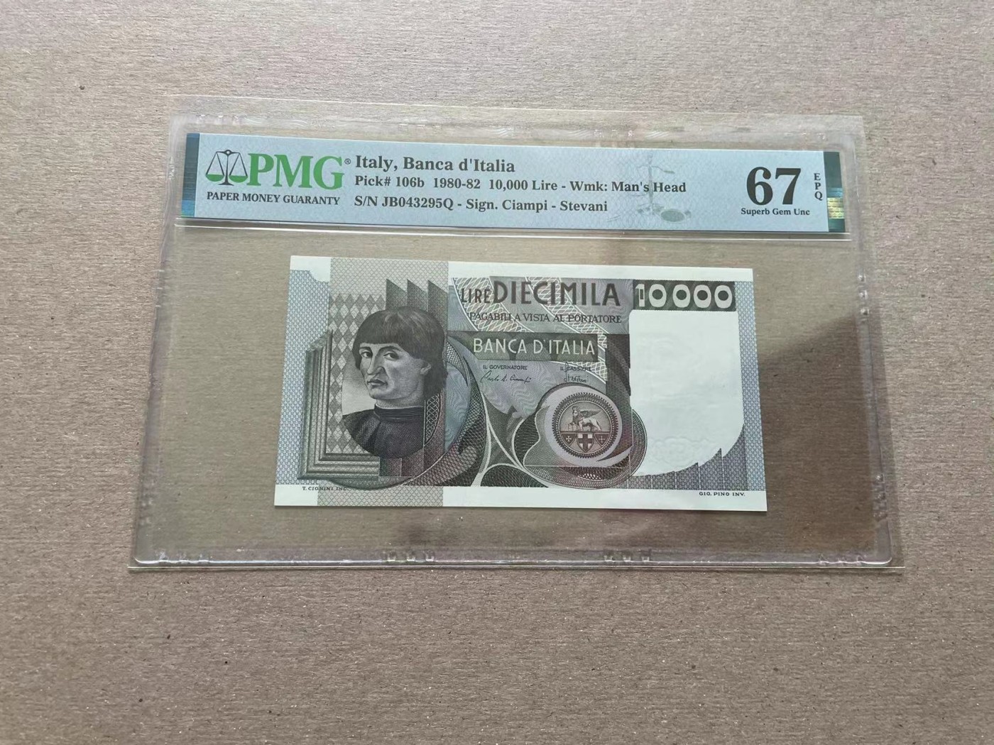 【Blue Auction】✨世界纸币精拍第352期——莫总专场XXVI  意大利 1980-82年10000里拉 PMG67EPQ p106b