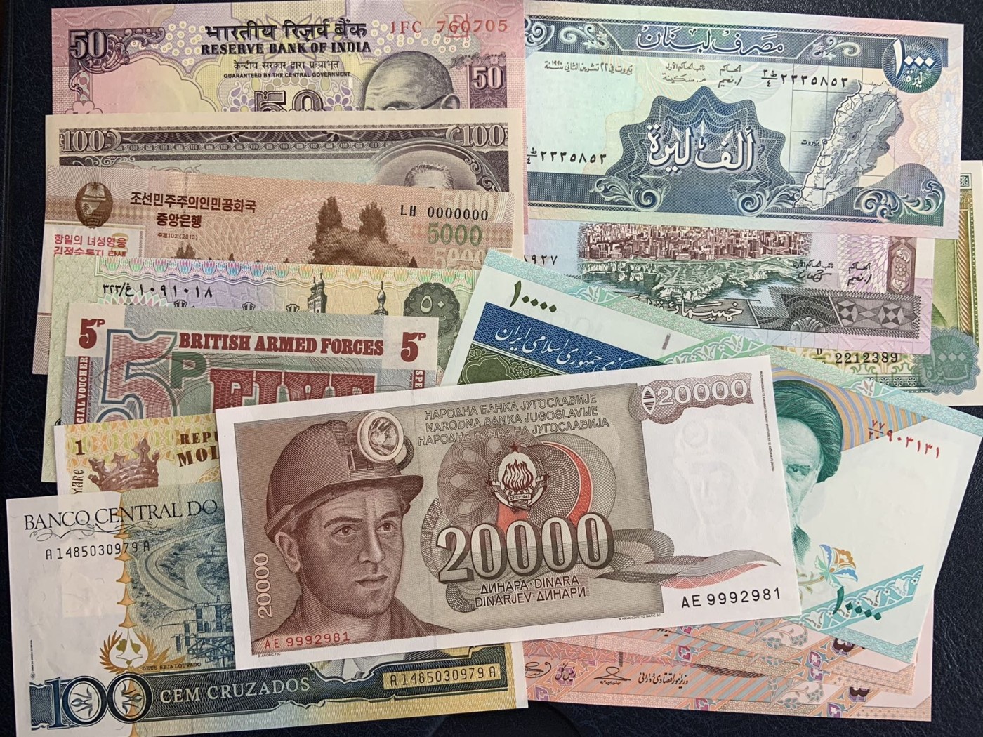 收藏联盟Quantum Auction 第278期拍卖  伊朗，日本，黎巴嫩，印度，朝鲜等国纸币15张 品相全新UNC