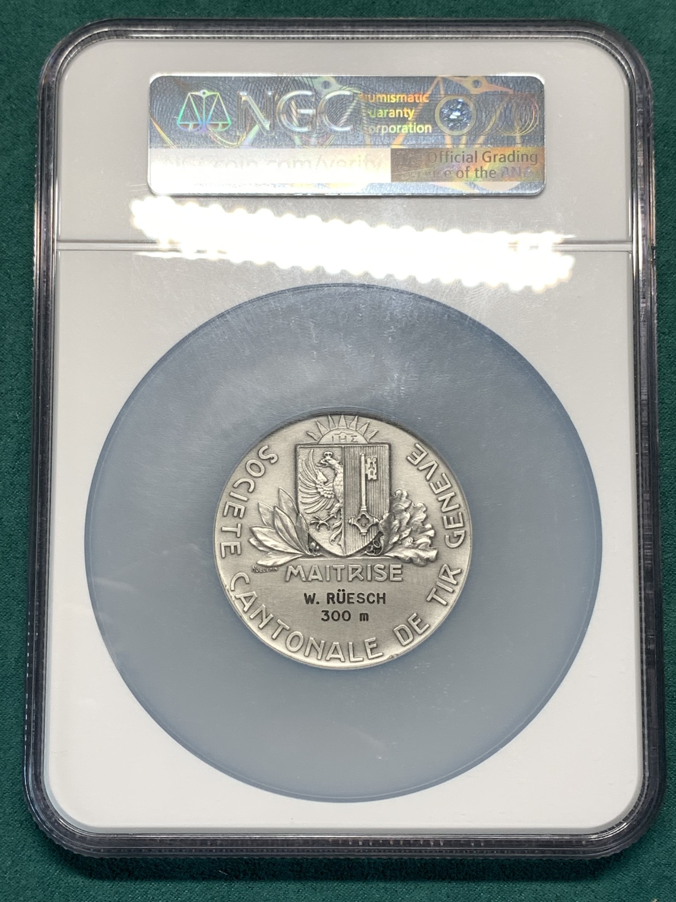 《竞宝斋》第185场-周日，周一 2场 (全场包邮) NGC MS63 1926年 瑞士设计节 镀银铜章 雄鹰橄榄枝 大盒封装 不多见