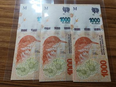 外币换藏，包括最新版南非兰特全套 - 阿根廷1000比索3张全新unc