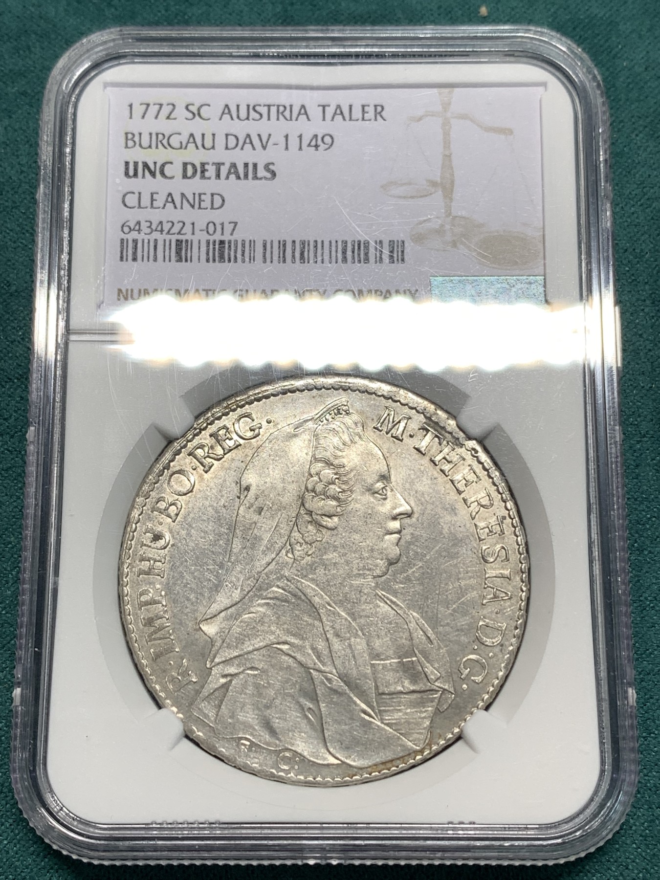《竞宝斋》第185场-周日，周一 2场 (全场包邮) NGC UNC 奥匈帝国 奥地利 1772年 早期披纱版 大奶妈 泰勒 大银币 极少品种 最新昆克裸币 1800欧成交