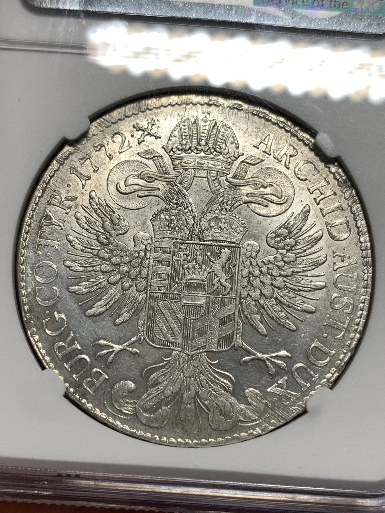 《竞宝斋》第185场-周日，周一 2场 (全场包邮) NGC UNC 奥匈帝国 奥地利 1772年 早期披纱版 大奶妈 泰勒 大银币 极少品种 最新昆克裸币 1800欧成交