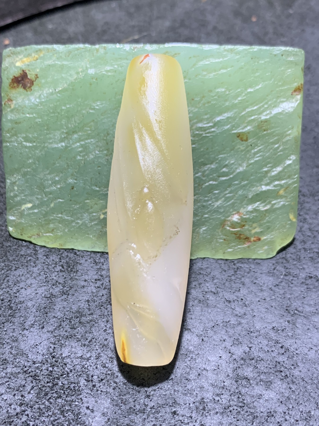 精美高玉化亚光海洋玉髓手工俏色巧雕登峰造极意境大桶珠一个！