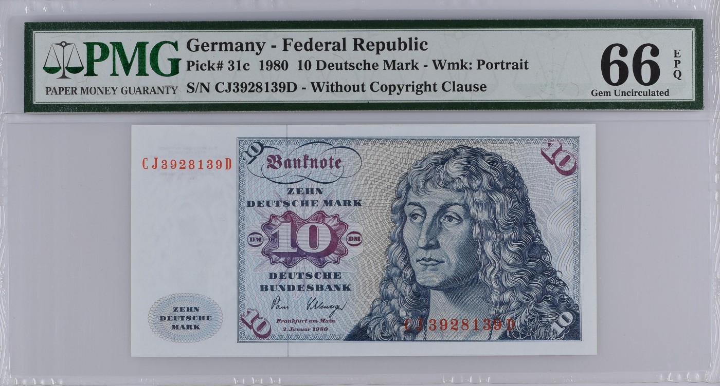 收藏联盟Quantum Auction 第278期拍卖  德国联邦1980年10马克 PMG66 号码无47