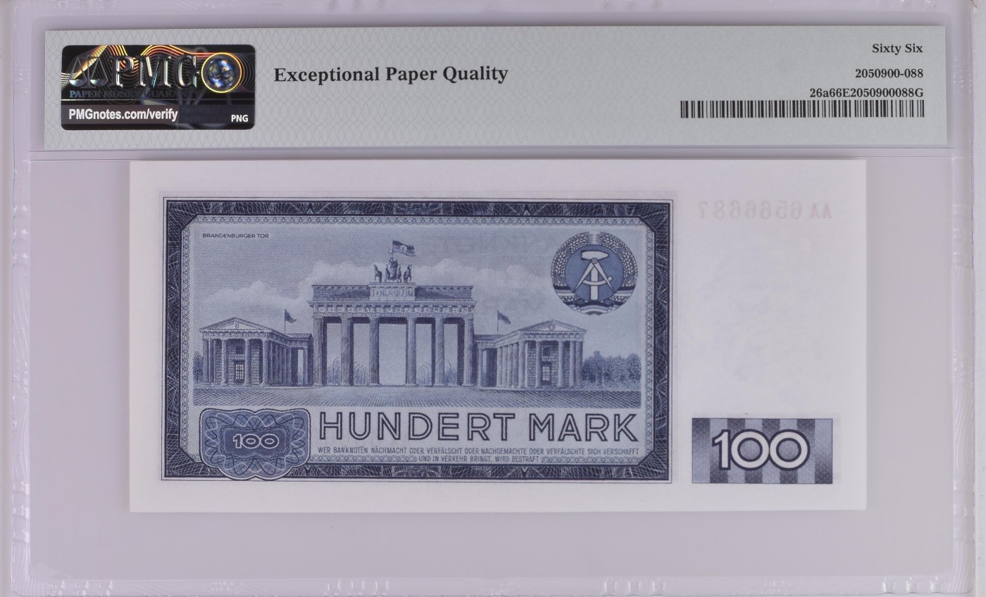收藏联盟Quantum Auction 第278期拍卖  德国民主1964年100马克 PMG66 首发AA冠 号码无4 马克思