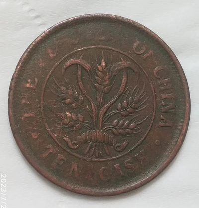 中华民国湖南省造当制钱十文双旗菊花美品