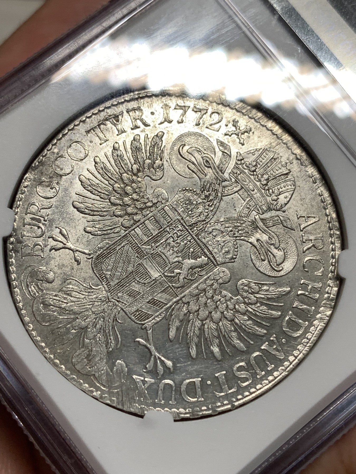 《竞宝斋》第185场-周日，周一 2场 (全场包邮) NGC UNC 奥匈帝国 奥地利 1772年 早期披纱版 大奶妈 泰勒 大银币 极少品种 最新昆克裸币 1800欧成交
