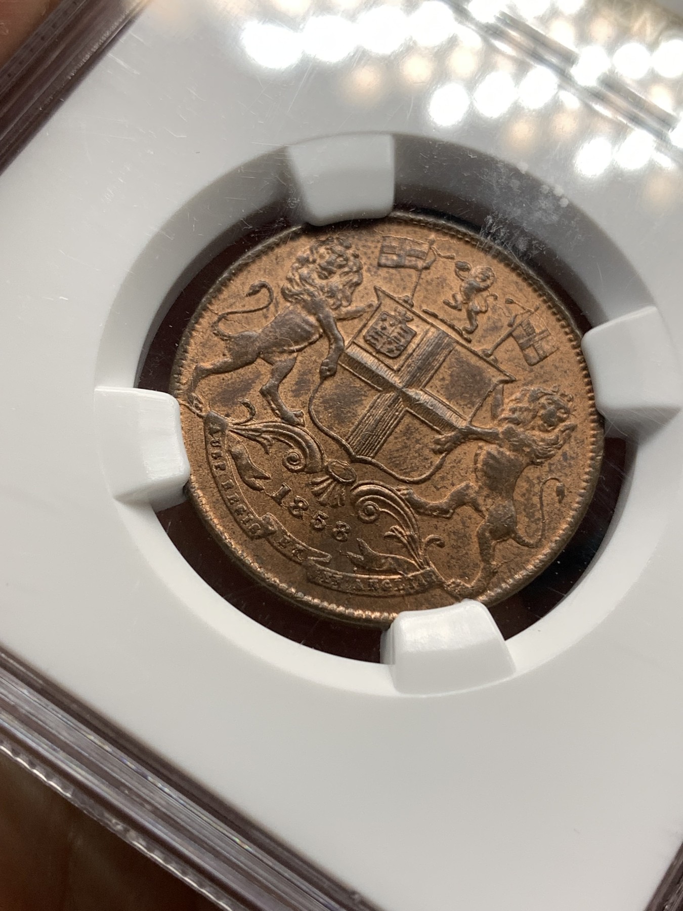 《竞宝斋》第186场-周日，周一 2场 (全场包邮) NGC-MS64RB 英属东印度公司-1/4安娜铜币-1858年