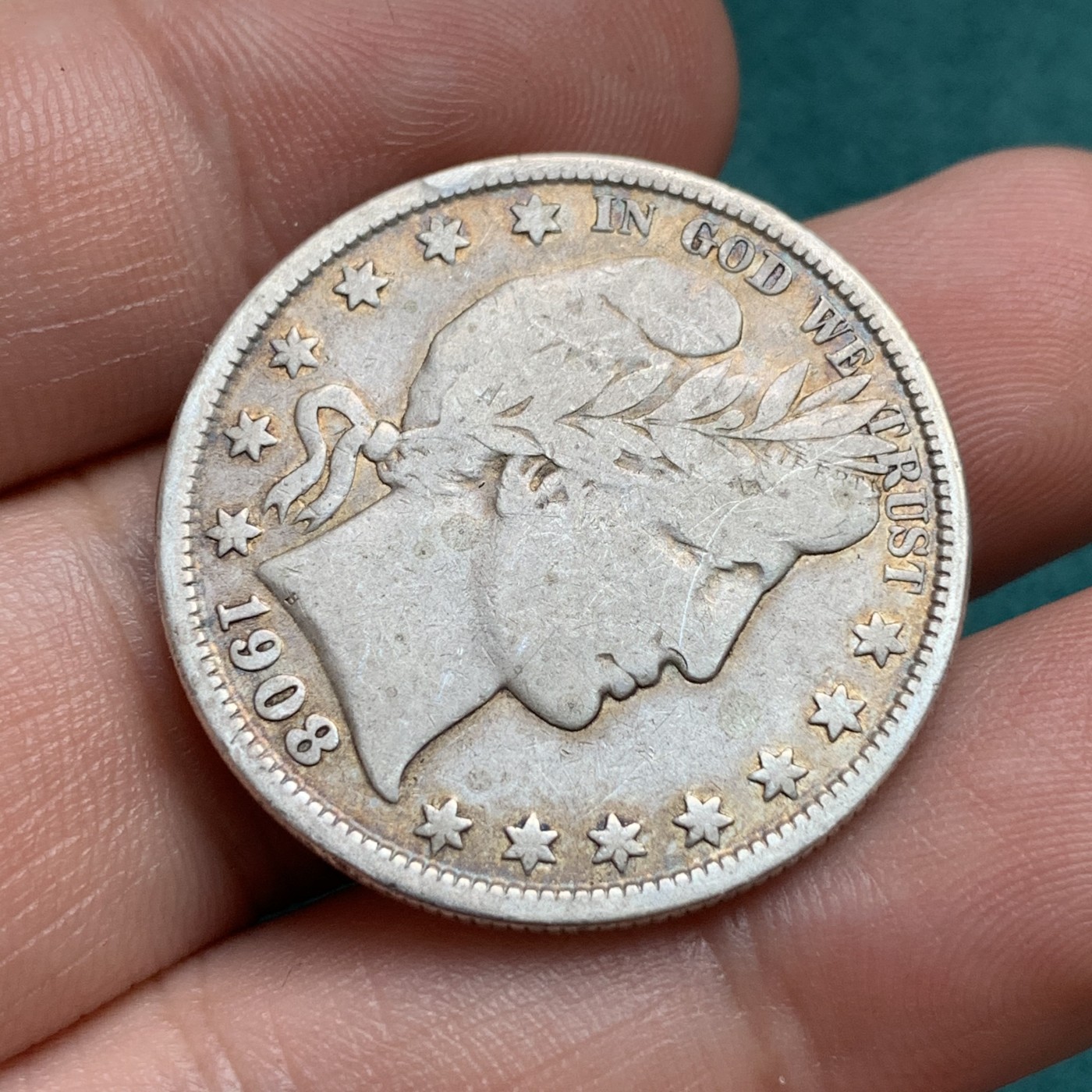 《竞宝斋》第186场-周日，周一 2场 (全场包邮) 1908-D美国巴伯50分半美元银币 美国老流通币普通品相也不便宜