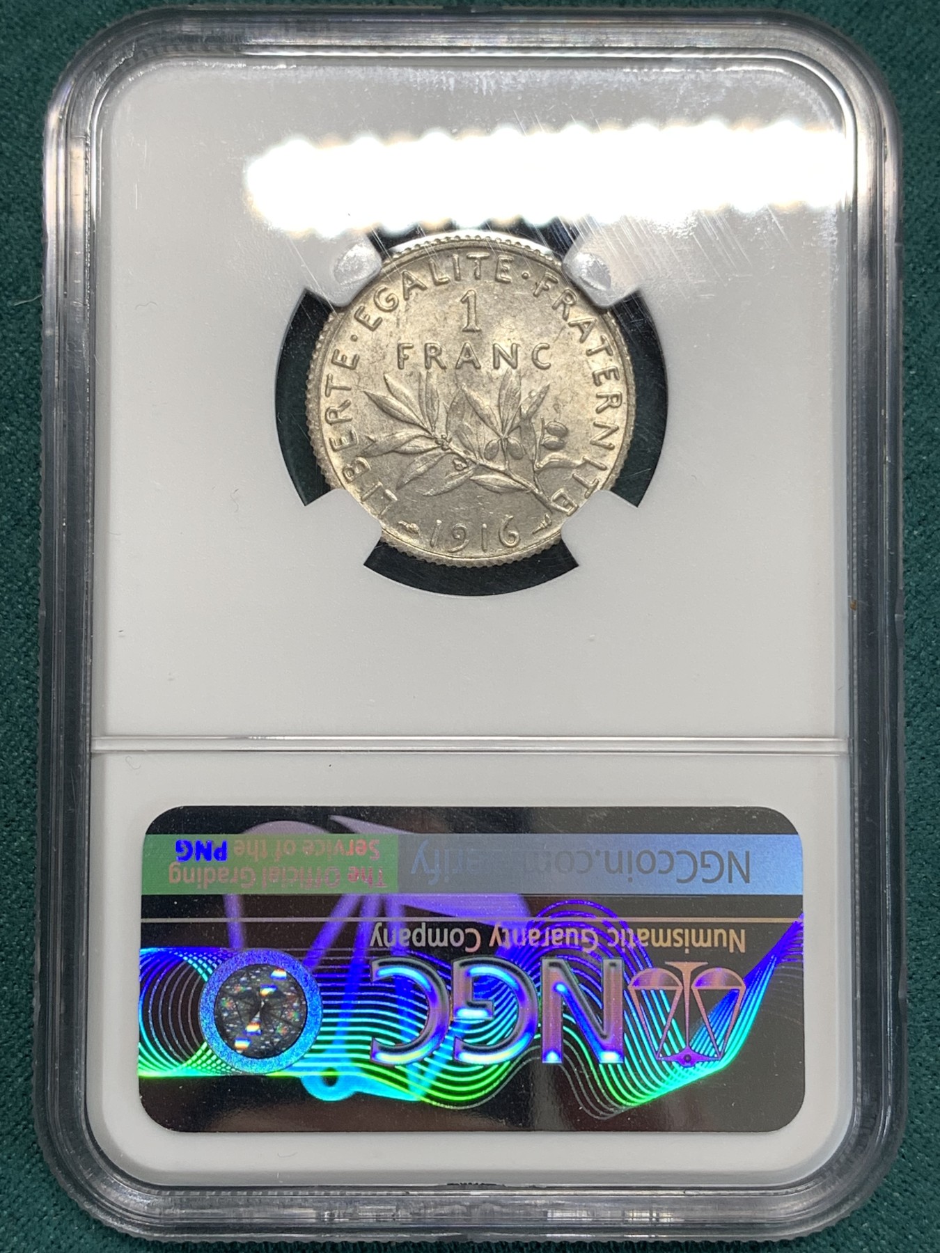 《竞宝斋》第186场-周日，周一 2场 (全场包邮) NGC MS64 法国 1916年 播种女神1法郎银币 转光好品