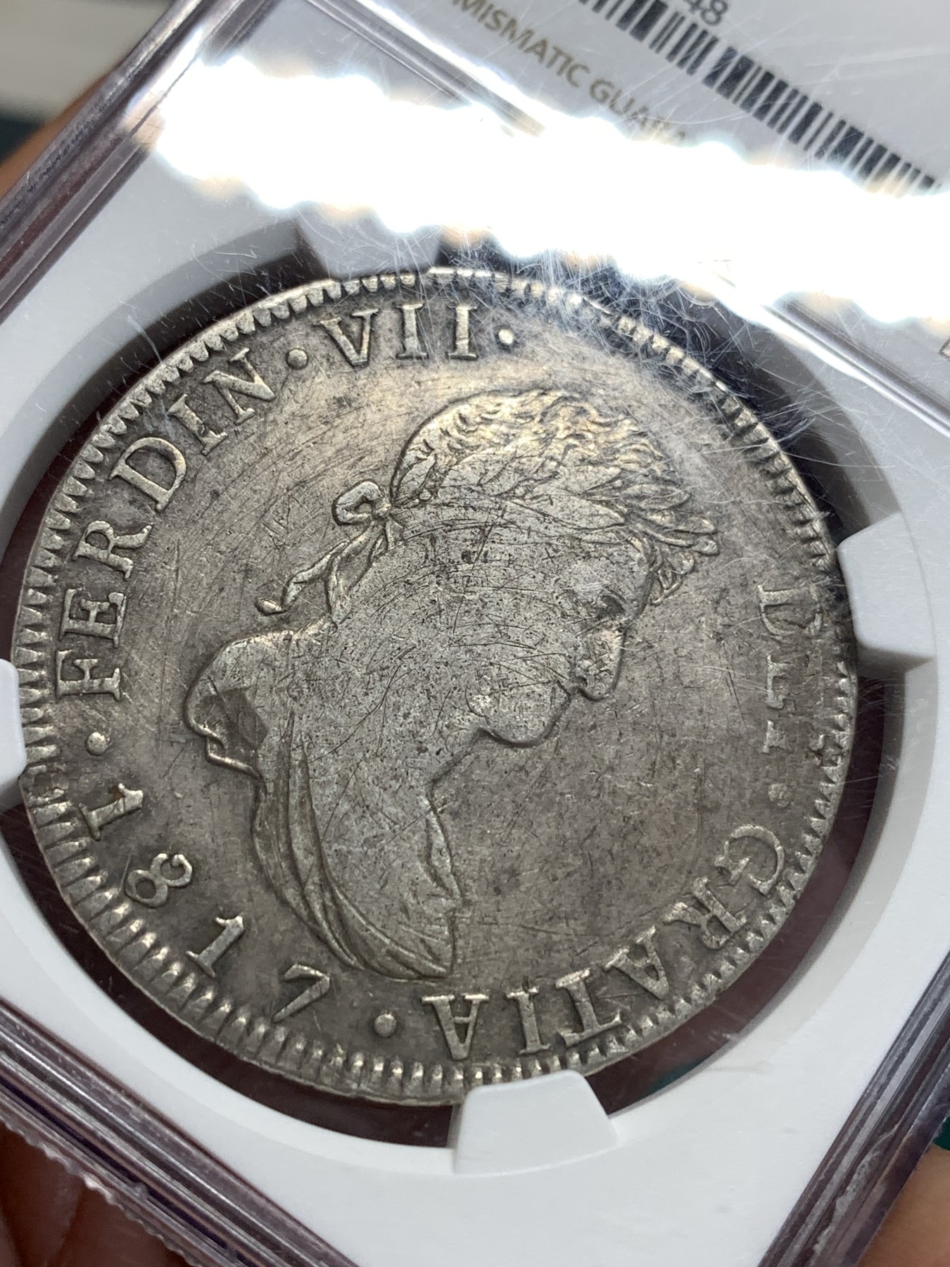 《竞宝斋》第186场-周日，周一 2场 (全场包邮) NGC–XF 墨西哥 1817年 费迪南七世 双柱大银币