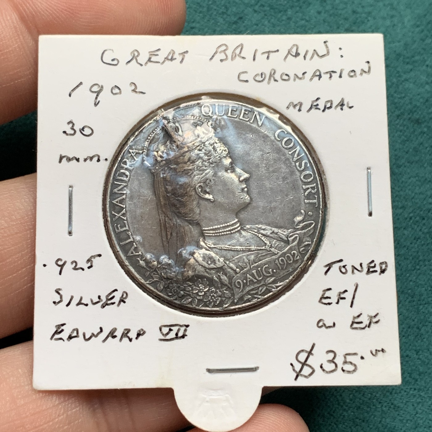 《竞宝斋》第186场-周日，周一 2场 (全场包邮) 英国 爱德华七世 1902年 登基纪念银章 12.7克 31mm直径