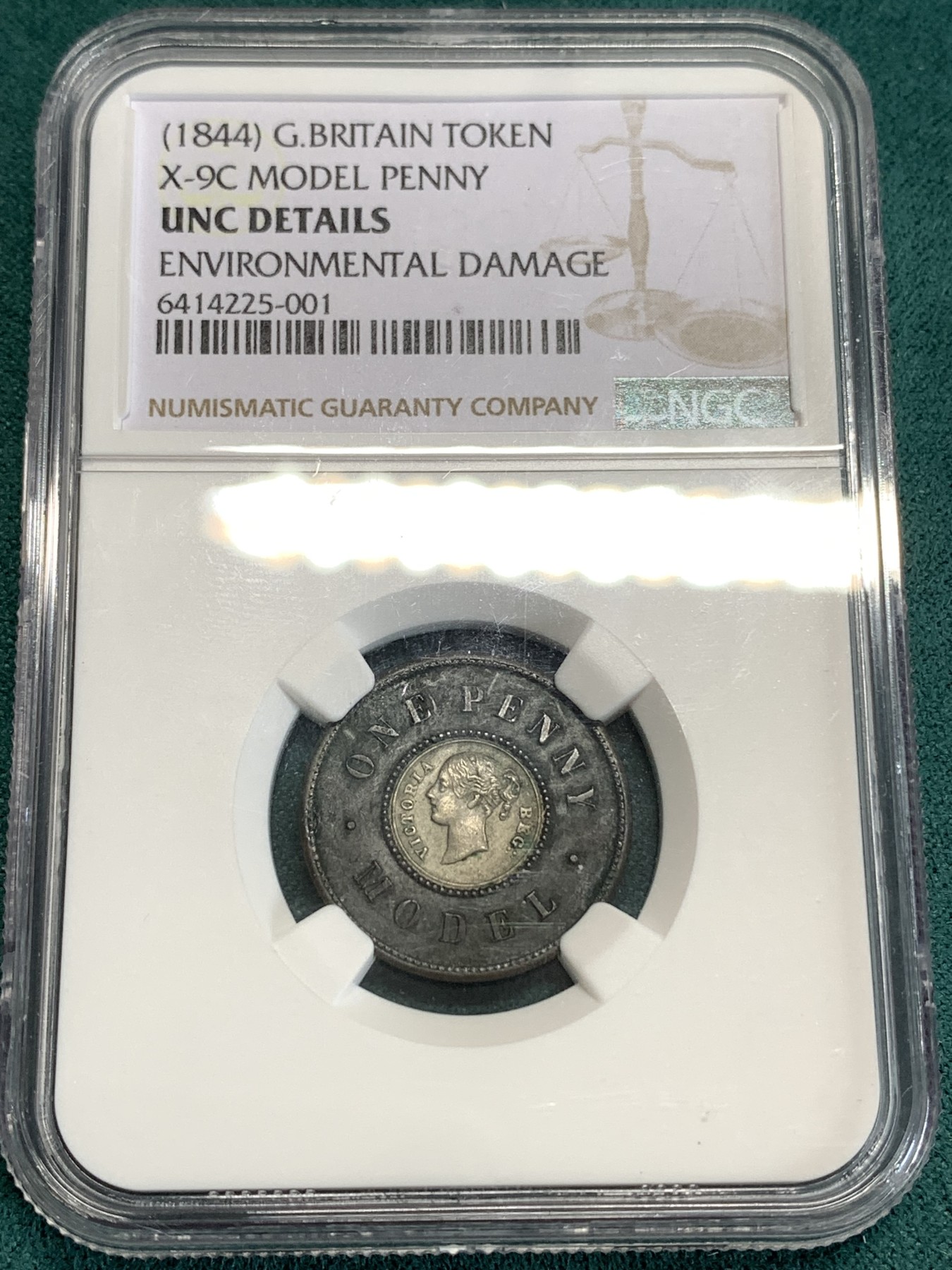 《竞宝斋》第186场-周日，周一 2场 (全场包邮) NGC UNC 英国1844年双色1便士 原味包浆 细节不错