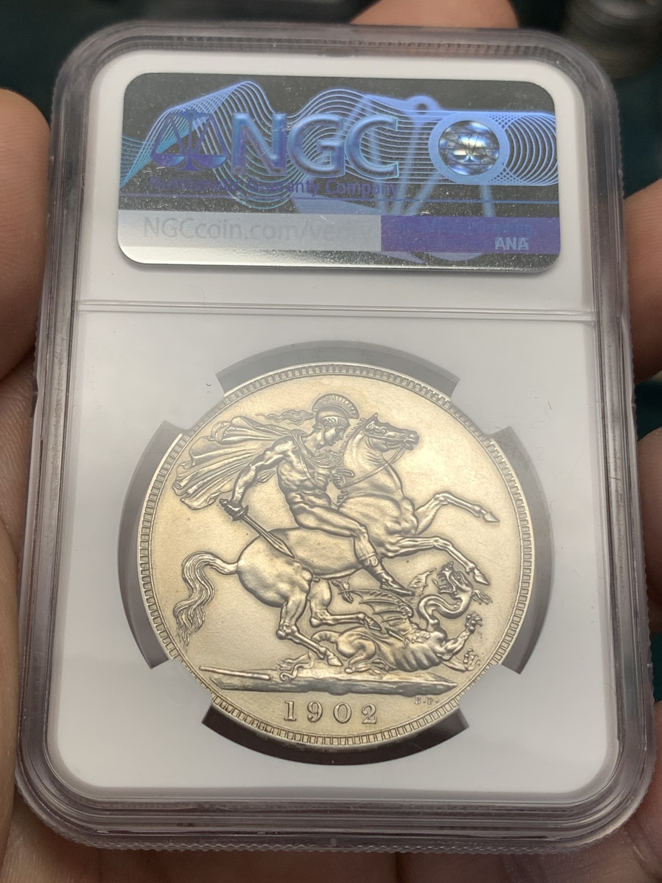 《竞宝斋》第186场-周日，周一 2场 (全场包邮) NGC PD 1902 英国爱德华七世马剑1克朗精制银币 经典不容错过