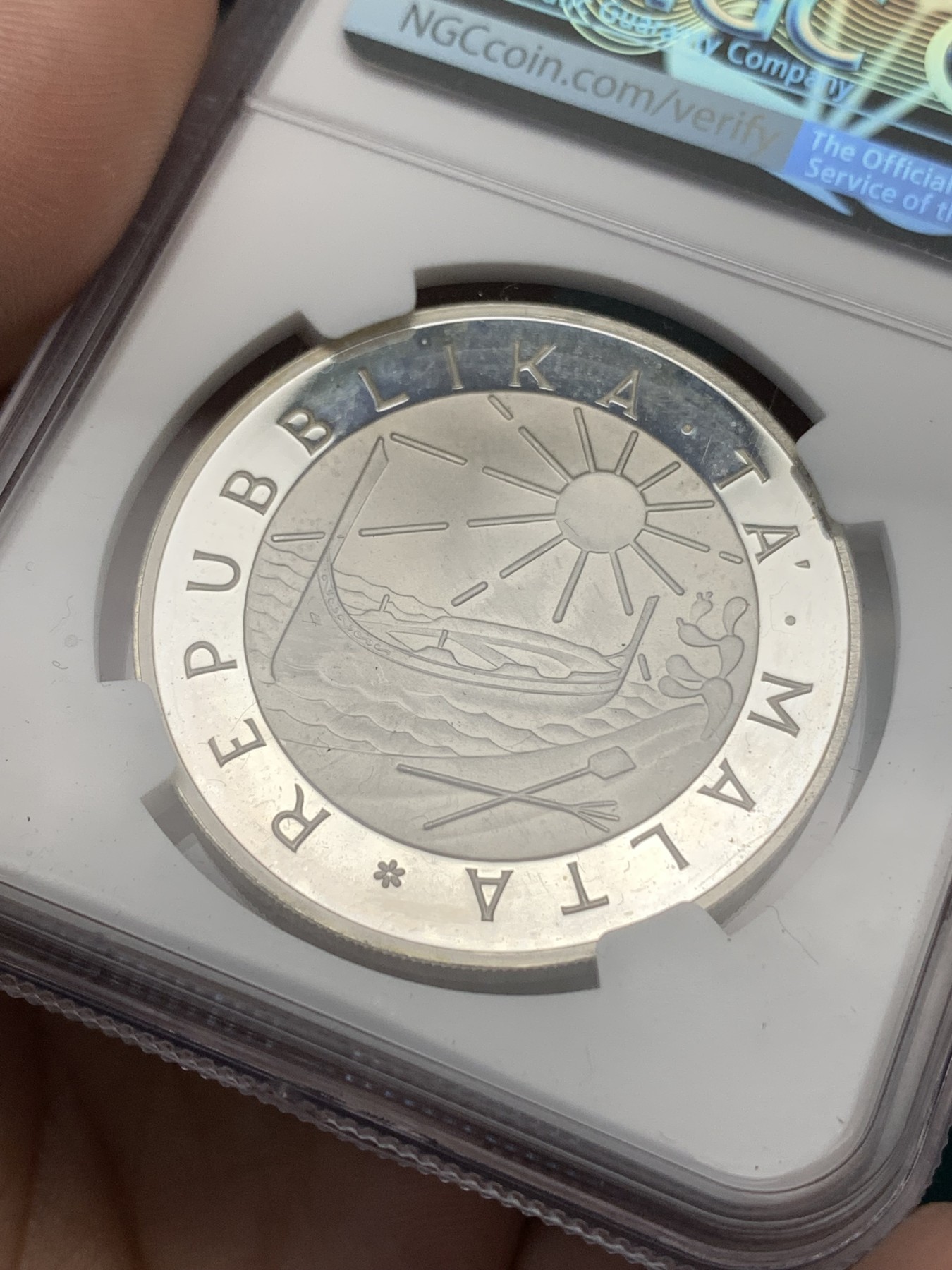 《竞宝斋》第186场-周日，周一 2场 (全场包邮) NGC PF64UC 马耳他 1981 国际青年会议 - 联合国儿童基金会 5P精制银币28.28克 925银