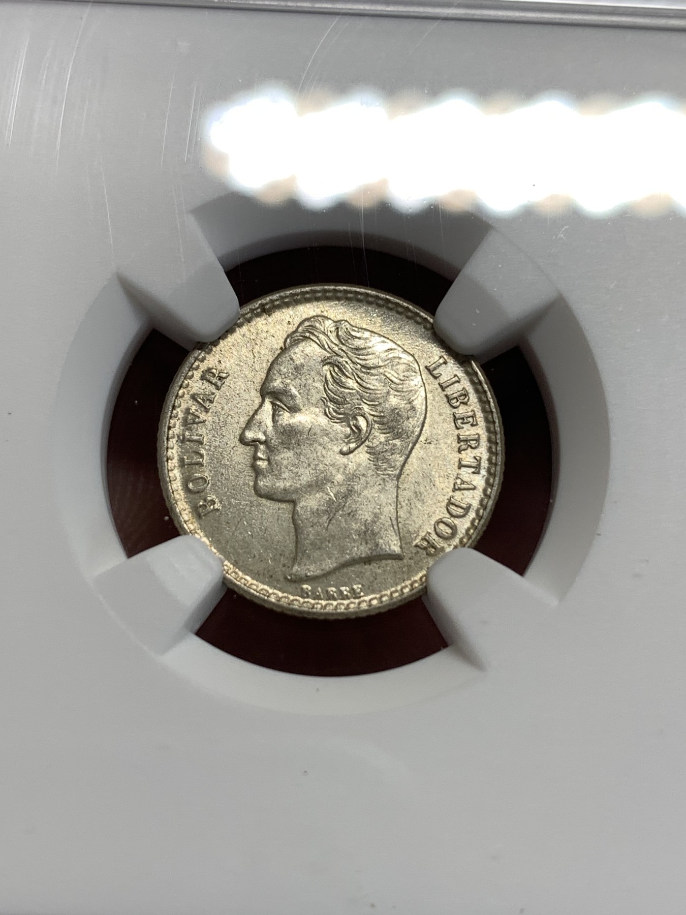 《竞宝斋》第186场-周日，周一 2场 (全场包邮) NGC MS62 委内瑞拉  1954年 50分银币