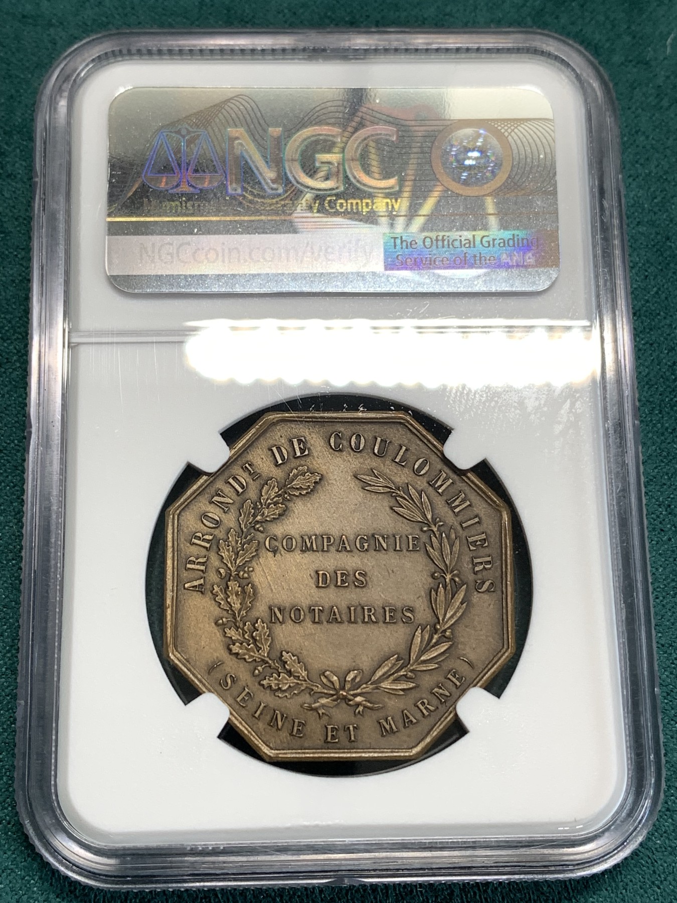 《竞宝斋》第186场-周日，周一 2场 (全场包邮) NGC-MS63BN 1831 塞纳河马恩省公证处八角铜章罕见版本，老铜八角高分、带天秤图案