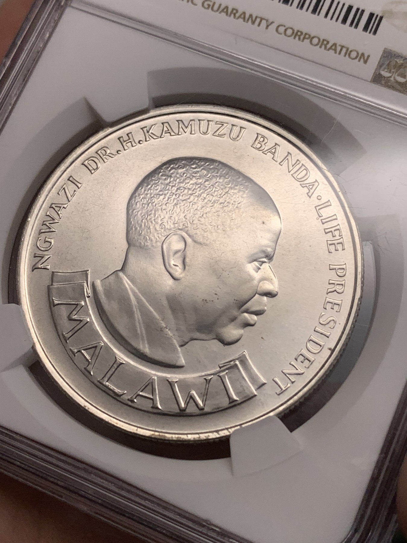 《竞宝斋》第186场-周日，周一 2场 (全场包邮) NGC MS66 马拉维 1974年 独立10周年 10克瓦查大银币 28.28克 925银