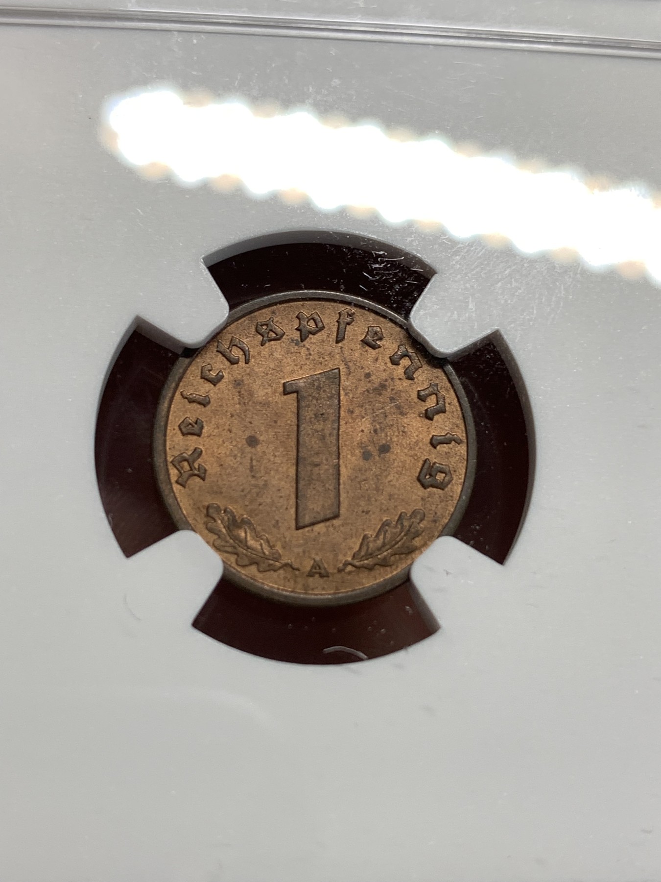 《竞宝斋》第186场-周日，周一 2场 (全场包邮) NGC MS62 德国 1938年 1芬尼铜币