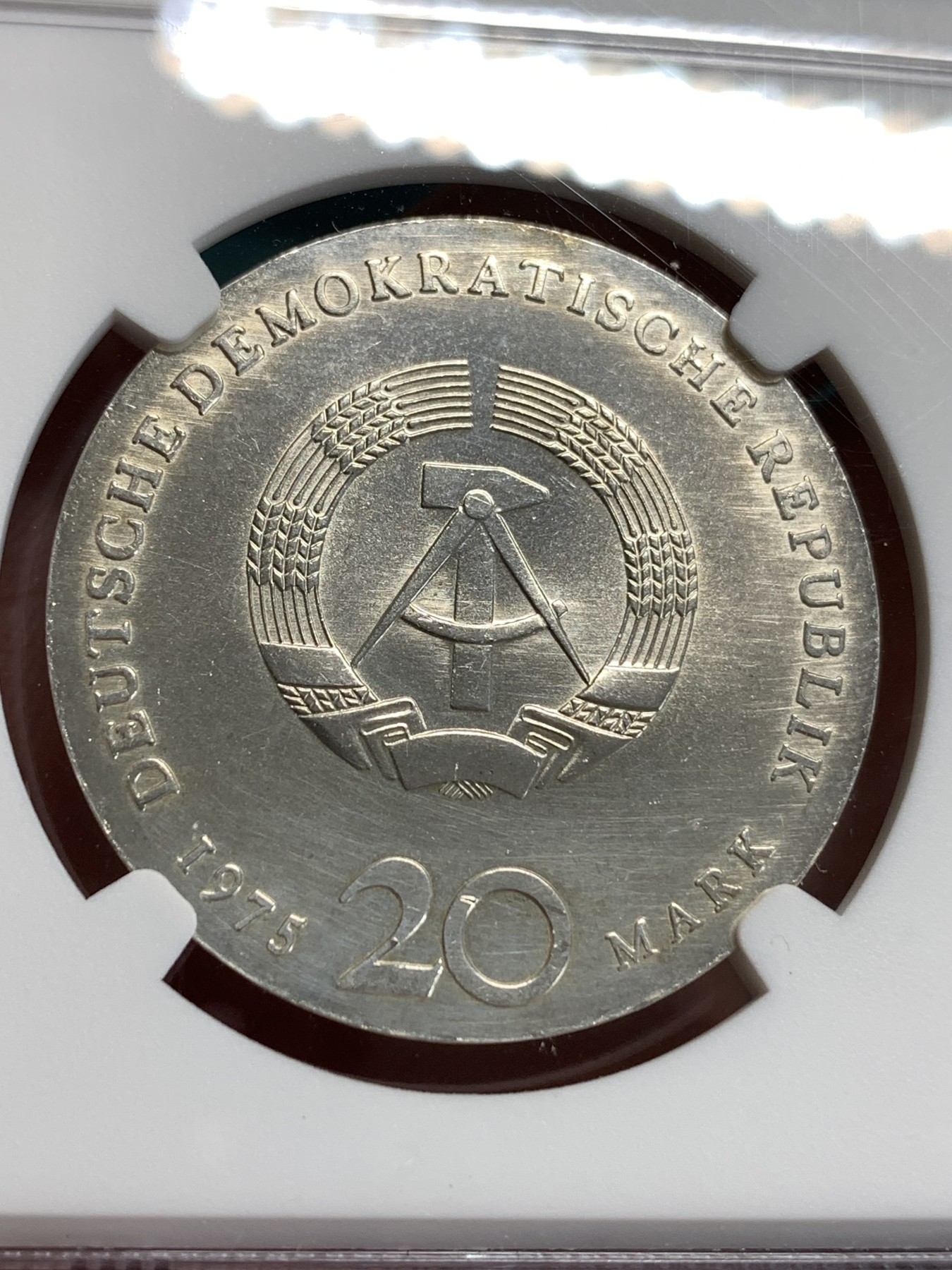 《竞宝斋》第186场-周日，周一 2场 (全场包邮) NGC UNC 德国 东德 巴赫逝世 225 周年纪念 20马克银币