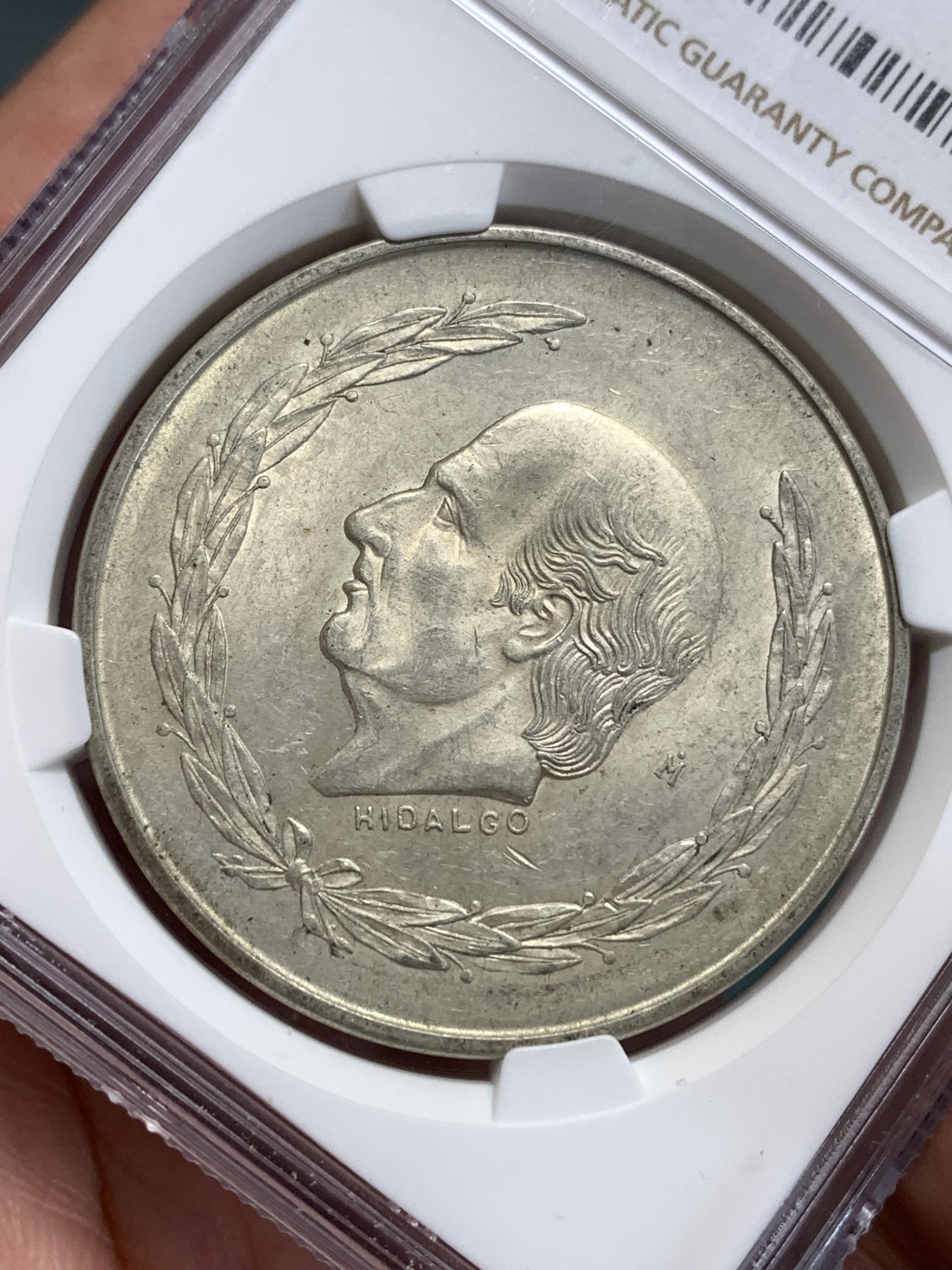 《竞宝斋》第186场-周日，周一 2场 (全场包邮) NGC-MS63 墨西哥1952年 5比索大银币 难得63分 好品太少了