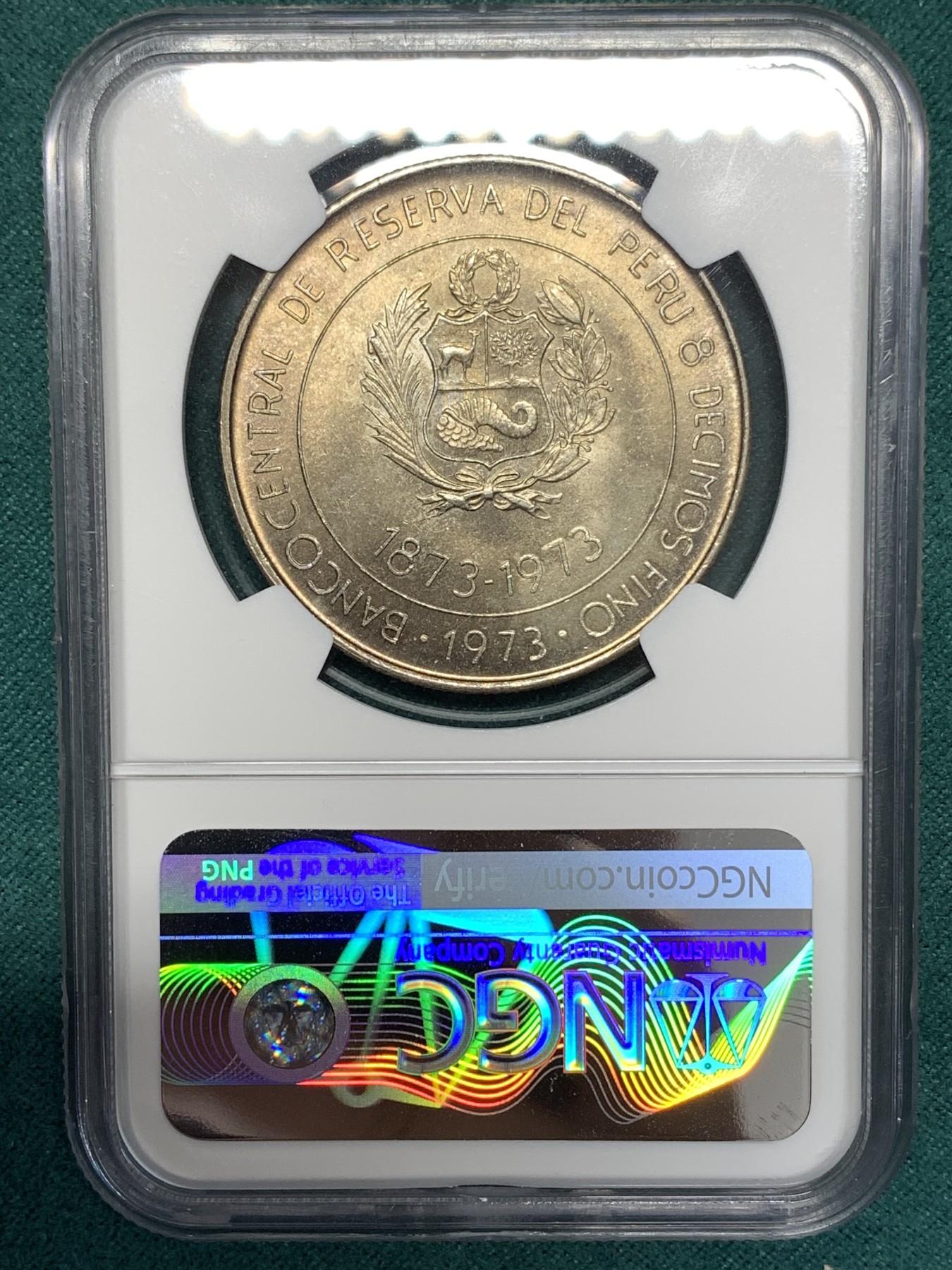 《竞宝斋》第186场-周日，周一 2场 (全场包邮) NGC MS66 秘鲁1973年100索尔纪念银币 日本贸易 百年纪念 难得高分