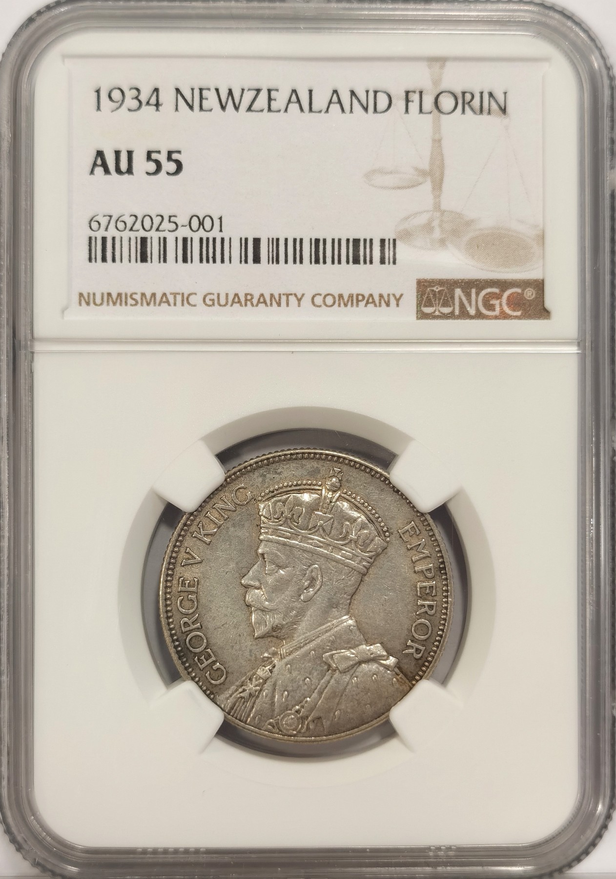 博洋堂世界钱币拍卖第037期（全场包邮） NGC AU55 1934年新西兰乔治五世1弗洛林银币