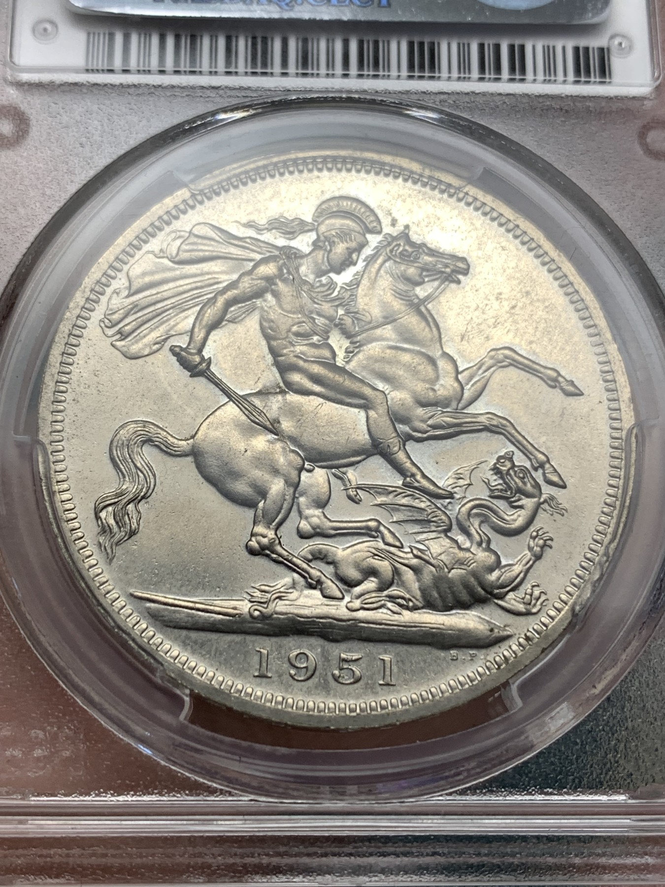 《竞宝斋》第186场-周日，周一 2场 (全场包邮) PCGS PR61 英国1951年乔治六世精制一克朗马剑 少见，常见PL普制版