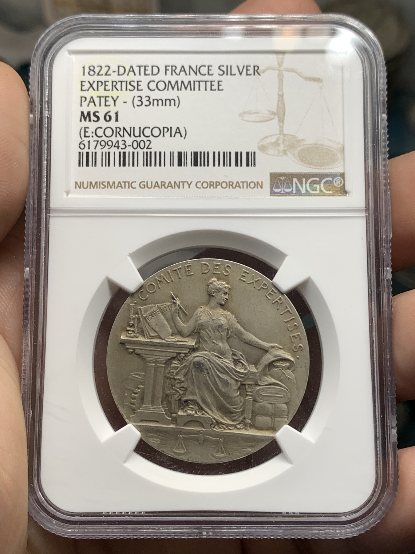 《竞宝斋》第186场-周日，周一 2场 (全场包邮) NGC MS61 法国 1822  高品 细节 小女神 银章 素材丰富 可藏