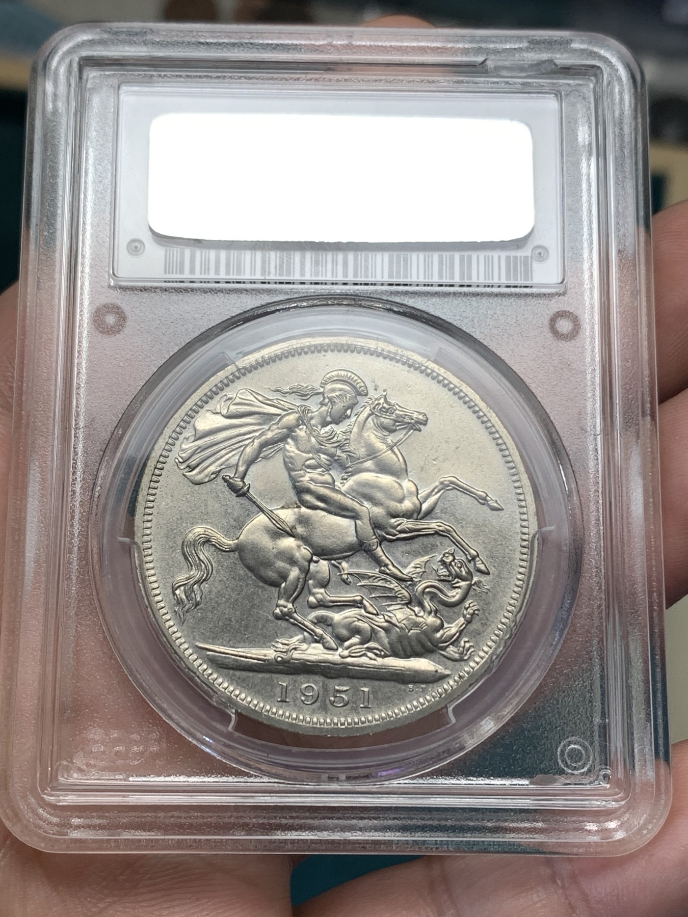 《竞宝斋》第186场-周日，周一 2场 (全场包邮) PCGS PR61 英国1951年乔治六世精制一克朗马剑 少见，常见PL普制版