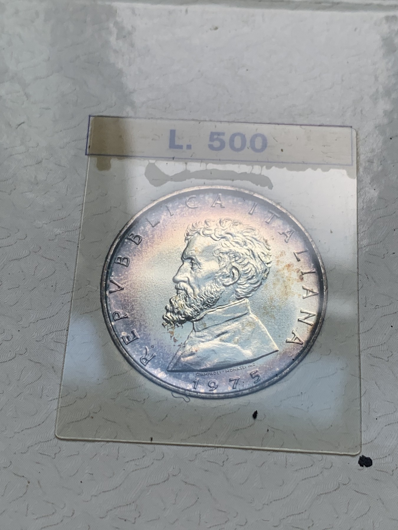 《竞宝斋》第186场-周日，周一 2场 (全场包邮) 卡装 意大利 1975年 米开朗基罗纪念 500里拉银币