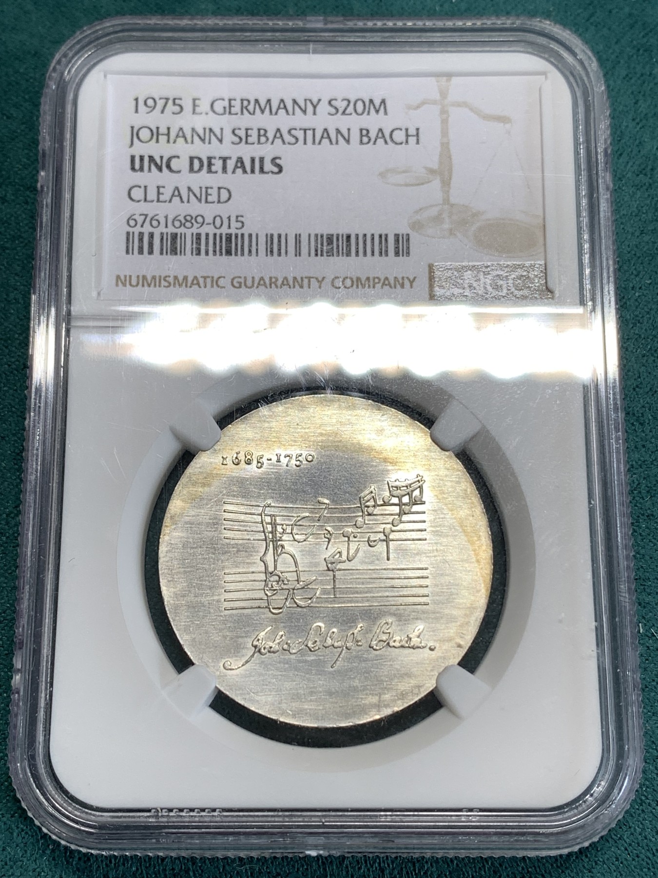 《竞宝斋》第186场-周日，周一 2场 (全场包邮) NGC UNC 德国 东德 巴赫逝世 225 周年纪念 20马克银币