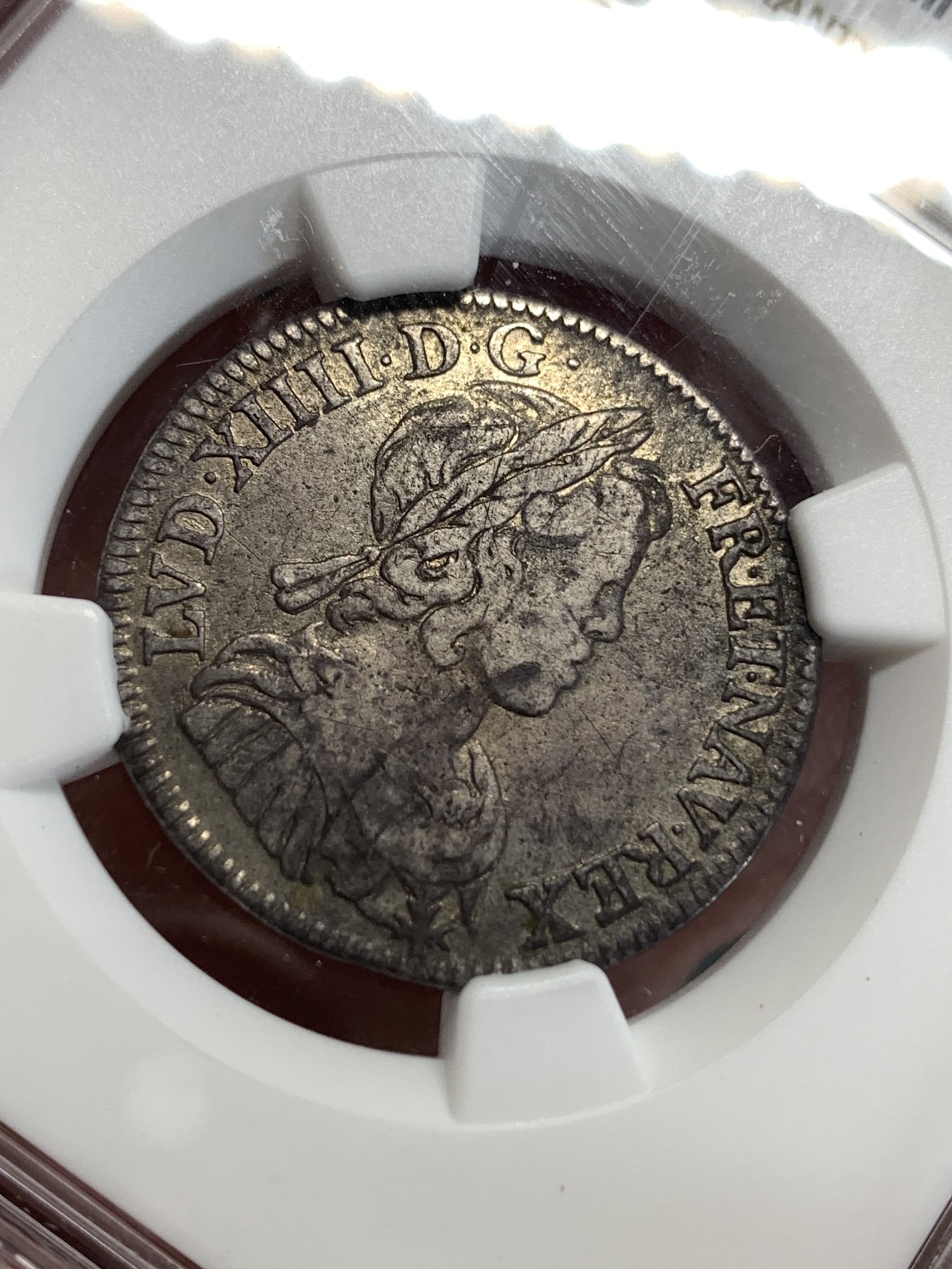 《竞宝斋》第186场-周日，周一 2场 (全场包邮) NGC VF 法国路易十四1643 首年版1/4埃居银币 极少见