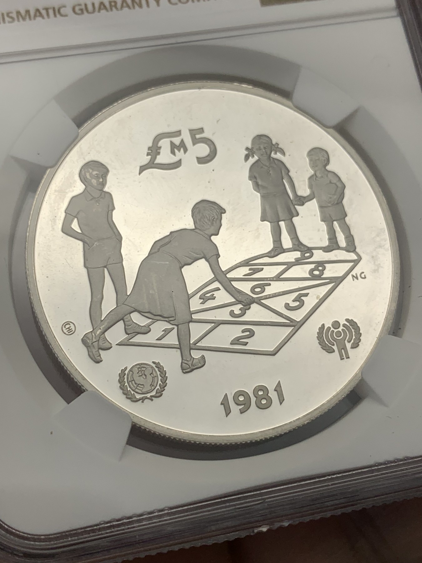 《竞宝斋》第186场-周日，周一 2场 (全场包邮) NGC PF64UC 马耳他 1981 国际青年会议 - 联合国儿童基金会 5P精制银币28.28克 925银