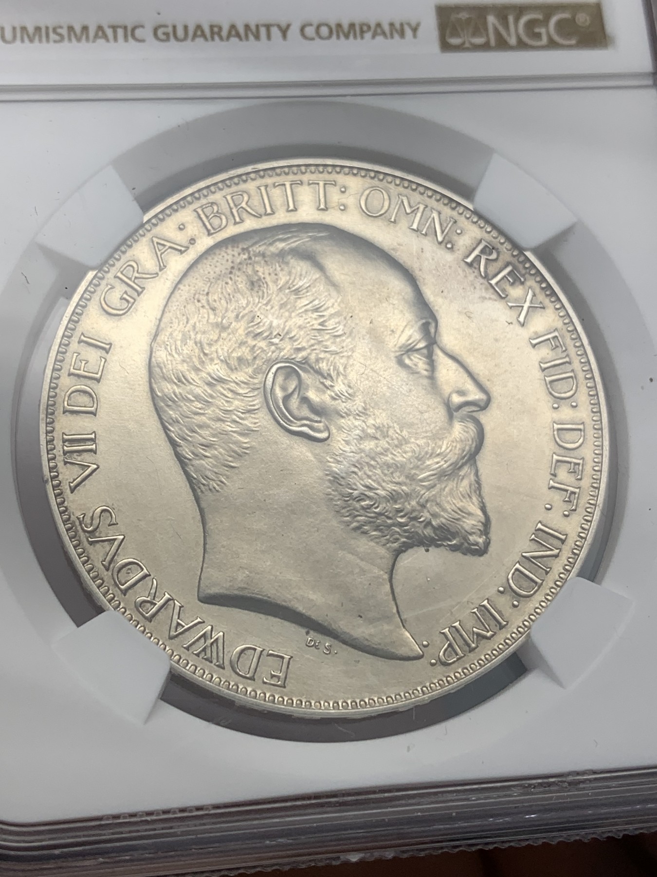 《竞宝斋》第186场-周日，周一 2场 (全场包邮) NGC PD 1902 英国爱德华七世马剑1克朗精制银币 经典不容错过