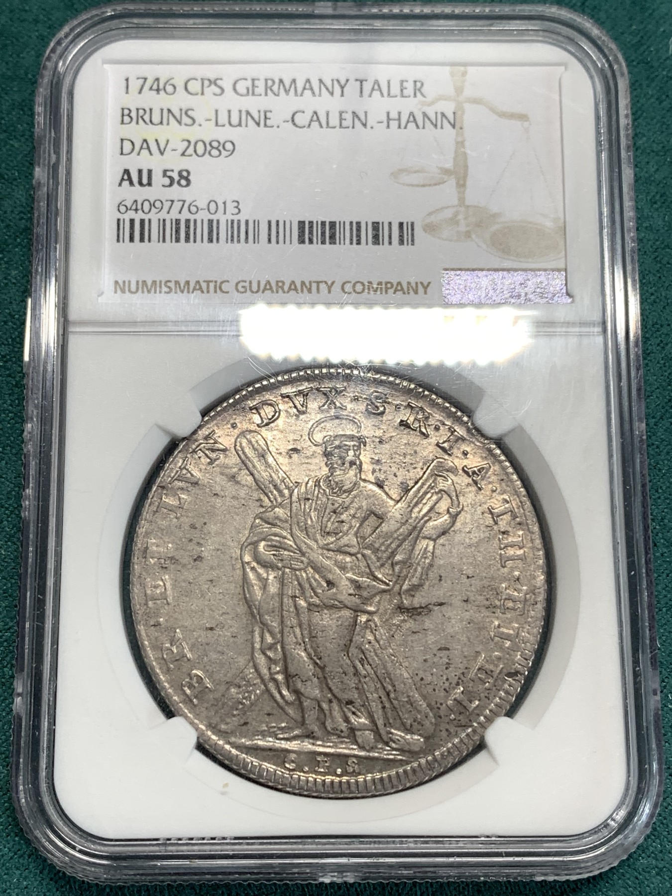 《竞宝斋》第186场-周日，周一 2场 (全场包邮) NGC AU58 德国 1746 布伦瑞克 泰勒大银币 打制包浆都很不错