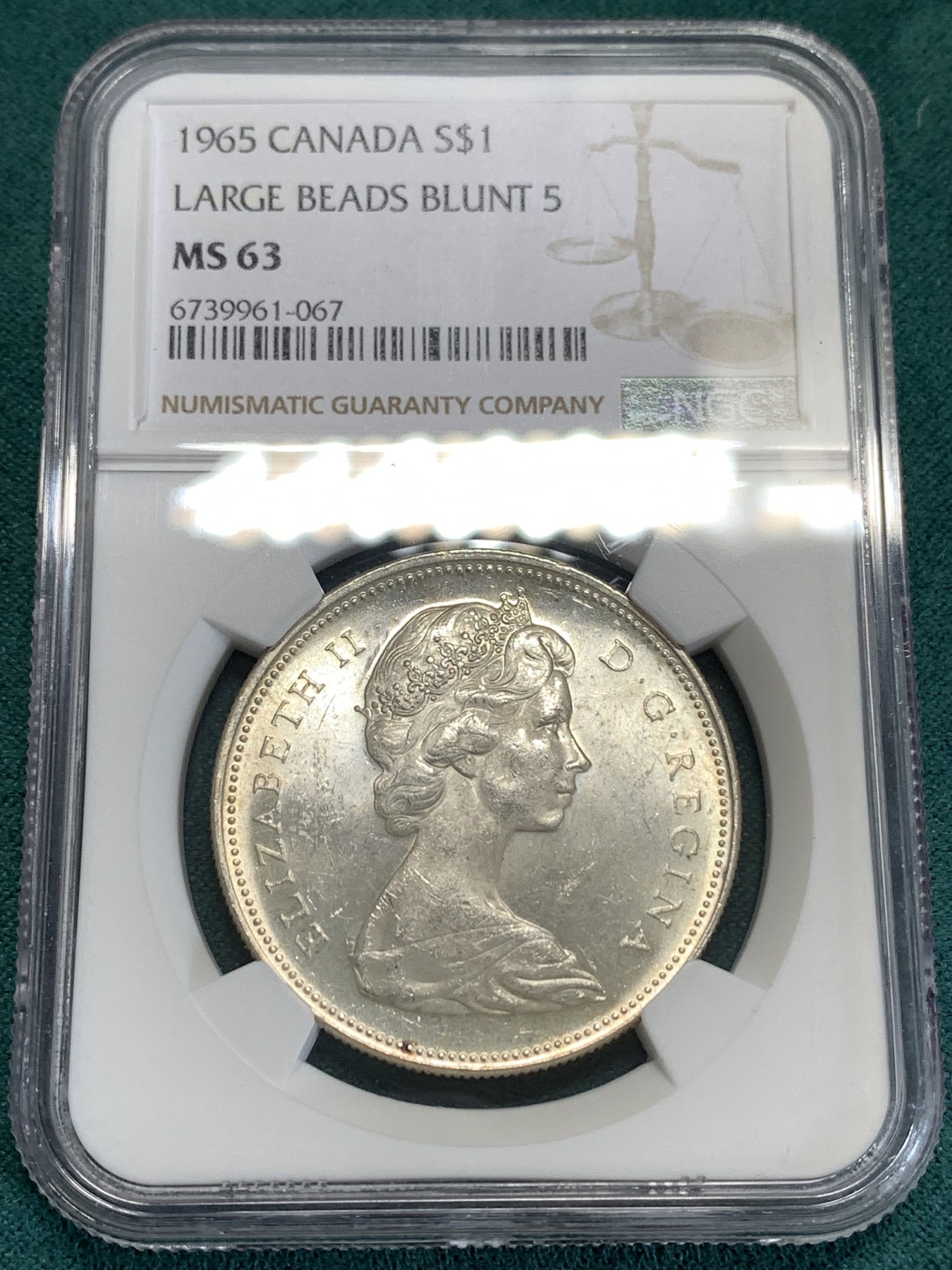 《竞宝斋》第186场-周日，周一 2场 (全场包邮) NGC MS63 1965年加拿大伊丽莎白二世划船大银币