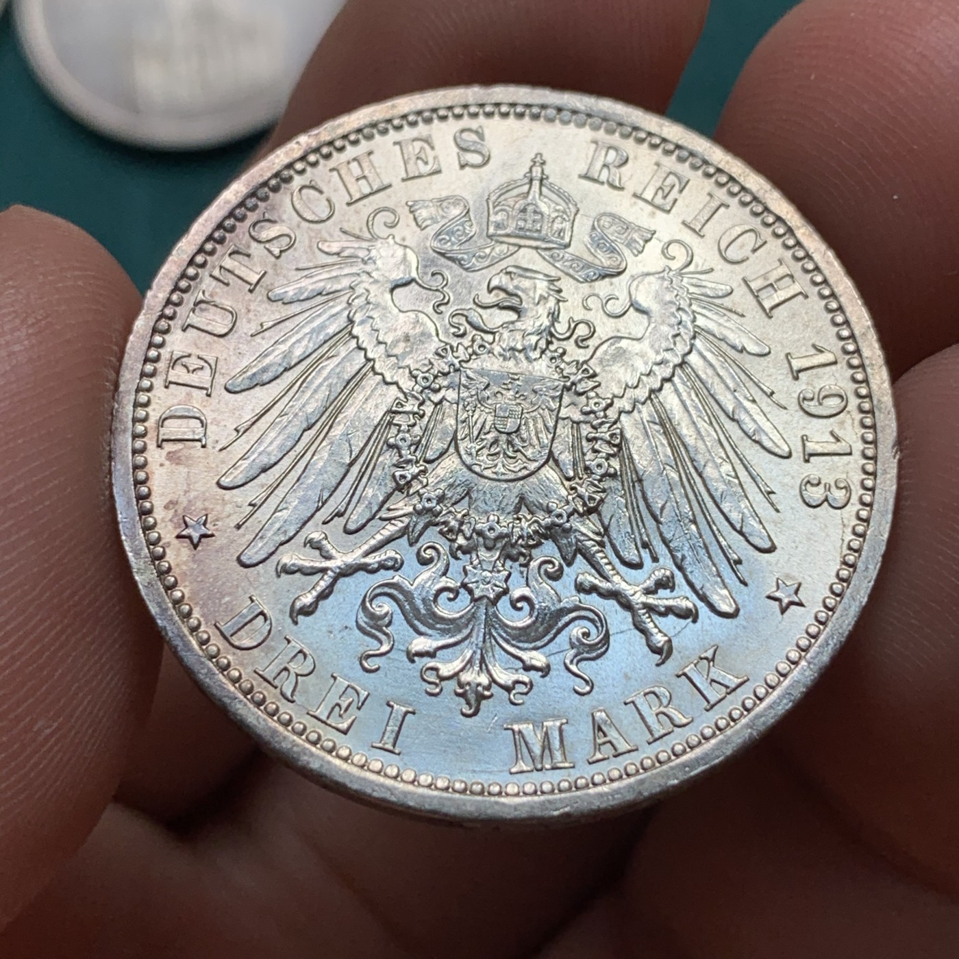 《竞宝斋》第186场-周日，周一 2场 (全场包邮) 德国 1913年 普鲁士 威廉二世 戎装 3马克银币 有MS的实力